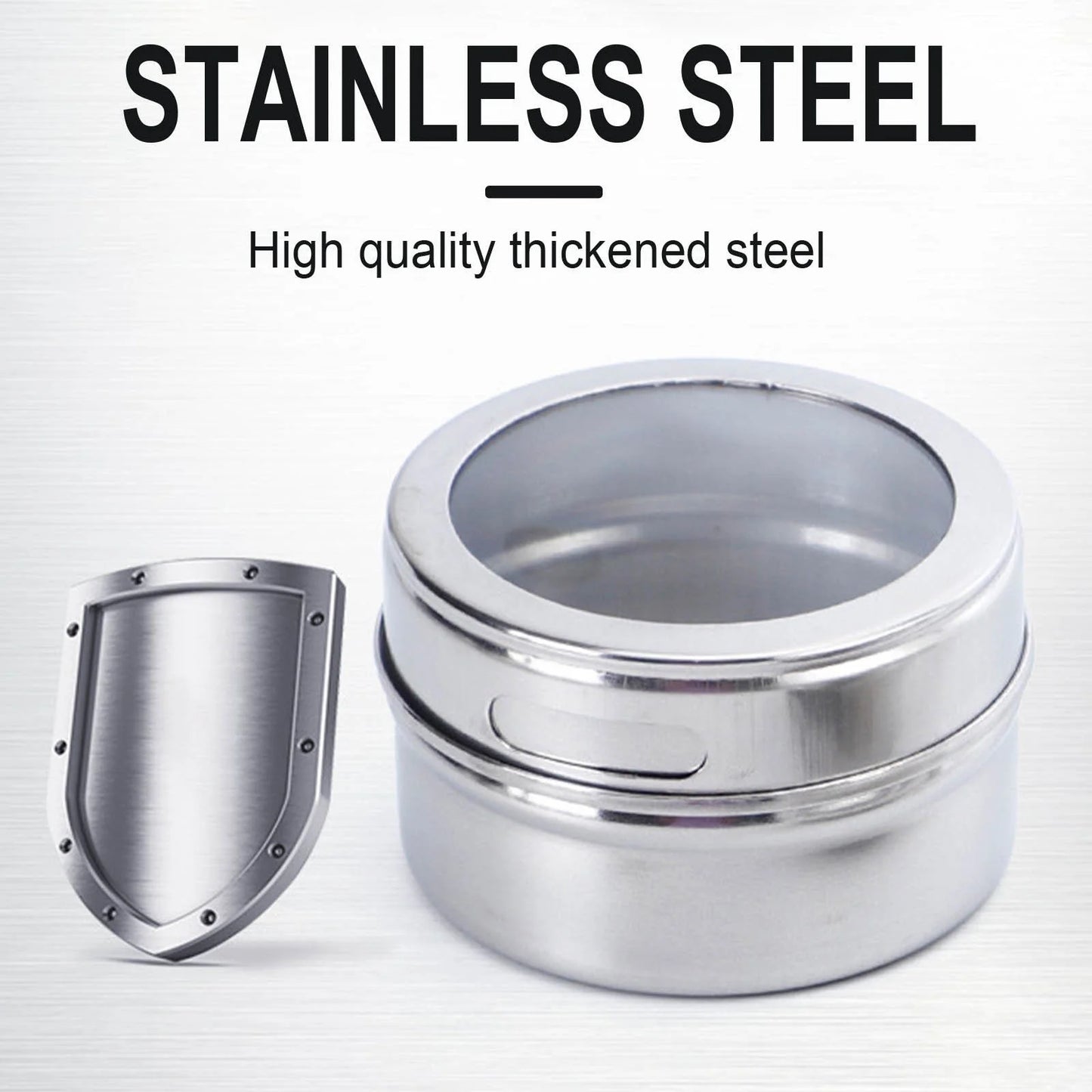 Special Offer! Set of 12 Stainless Steel Spice Jars, Magnetic Condiment Containers with Clear Lids, Spice Storage Tin with Holes for Pouring and Sifting