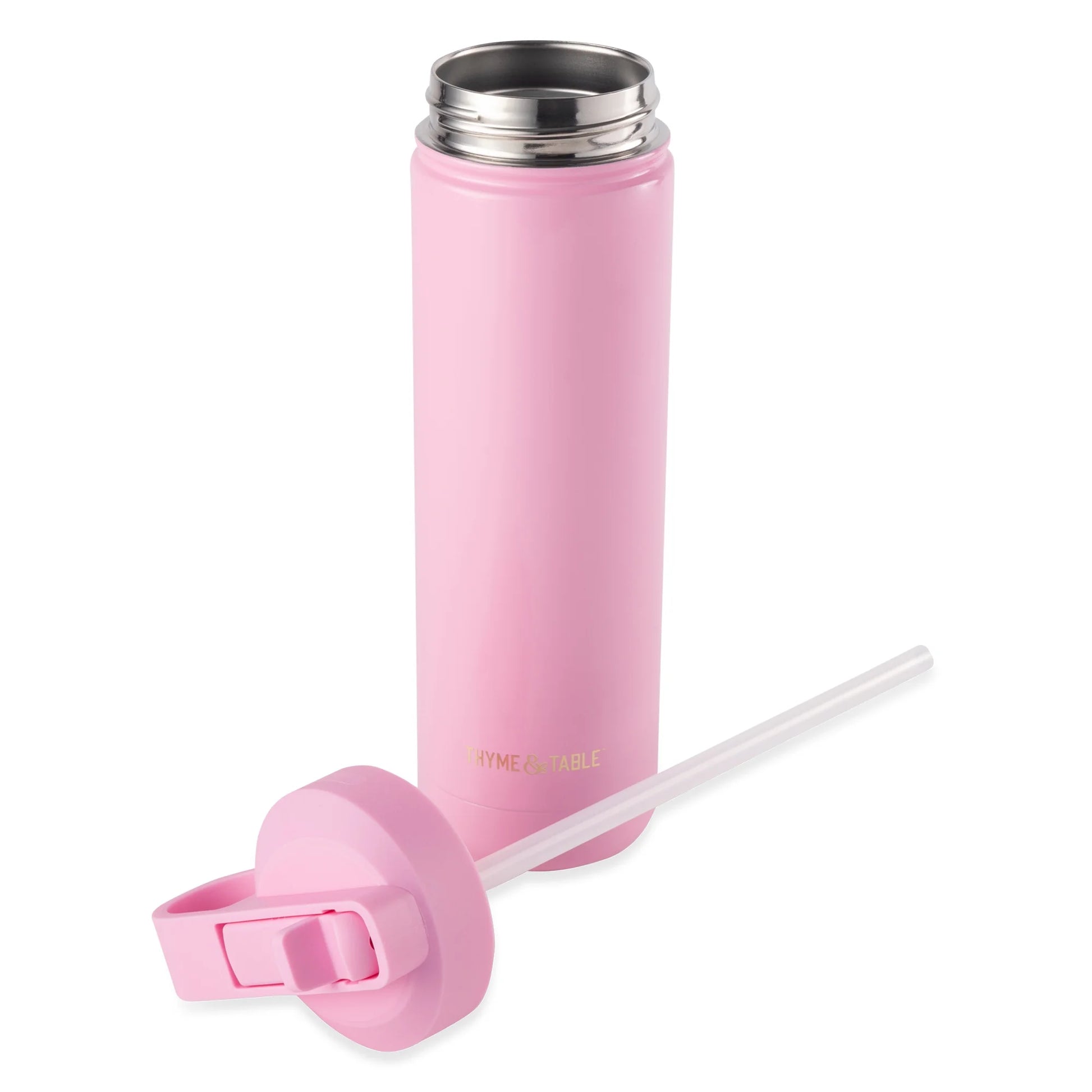 26 oz Water Bottle with Straw Lid, Pink with Gold Heart Charm