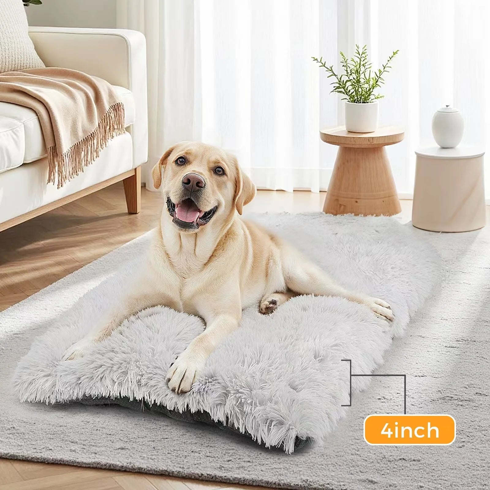Large Dog Bed - 40 x 26 Inch Plush Washable Dog Mat with Non-Slip Base for Large Dogs, Gray