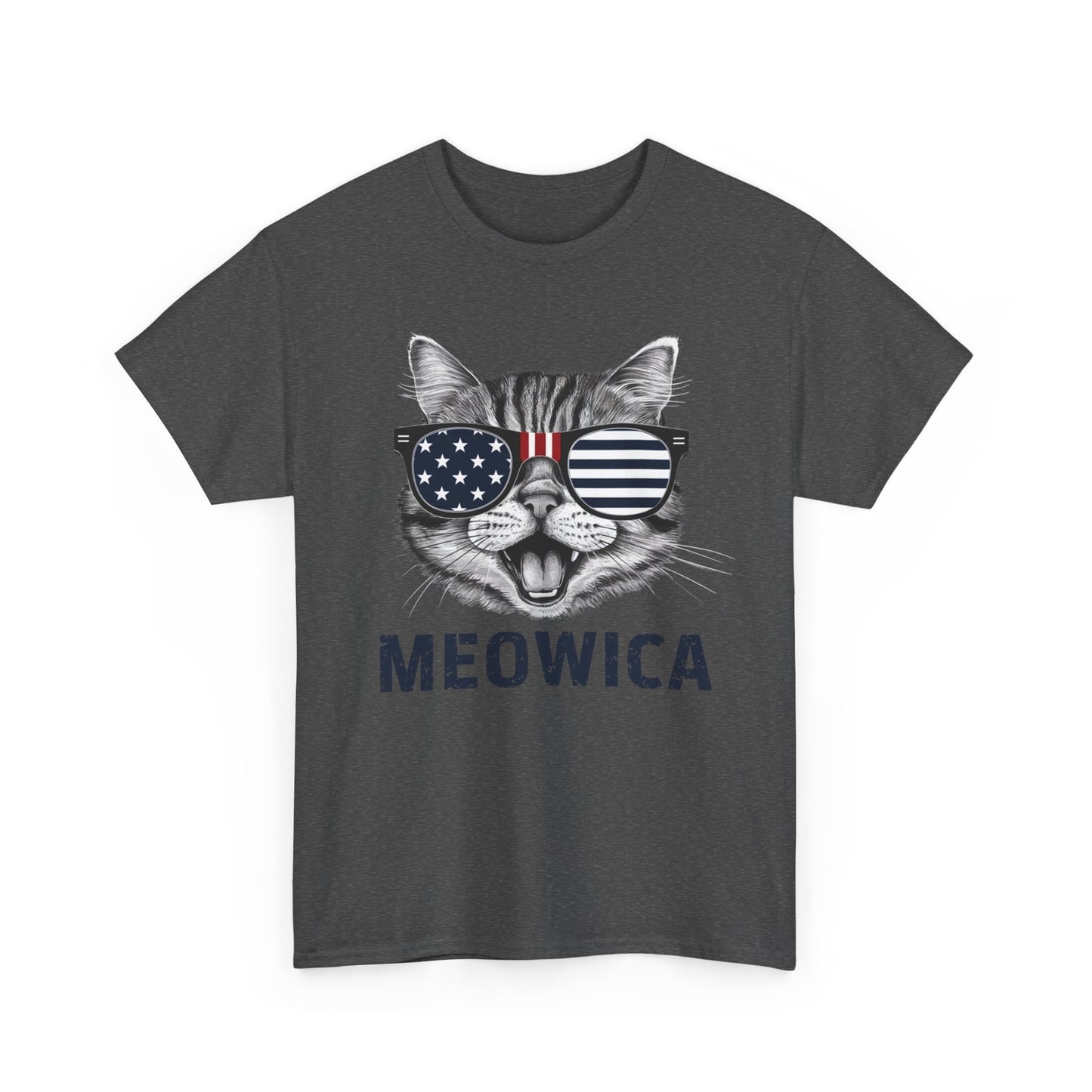 4Th of July Meowica American Flag USA T-Shirt - Novelty Cat Graphic Tee