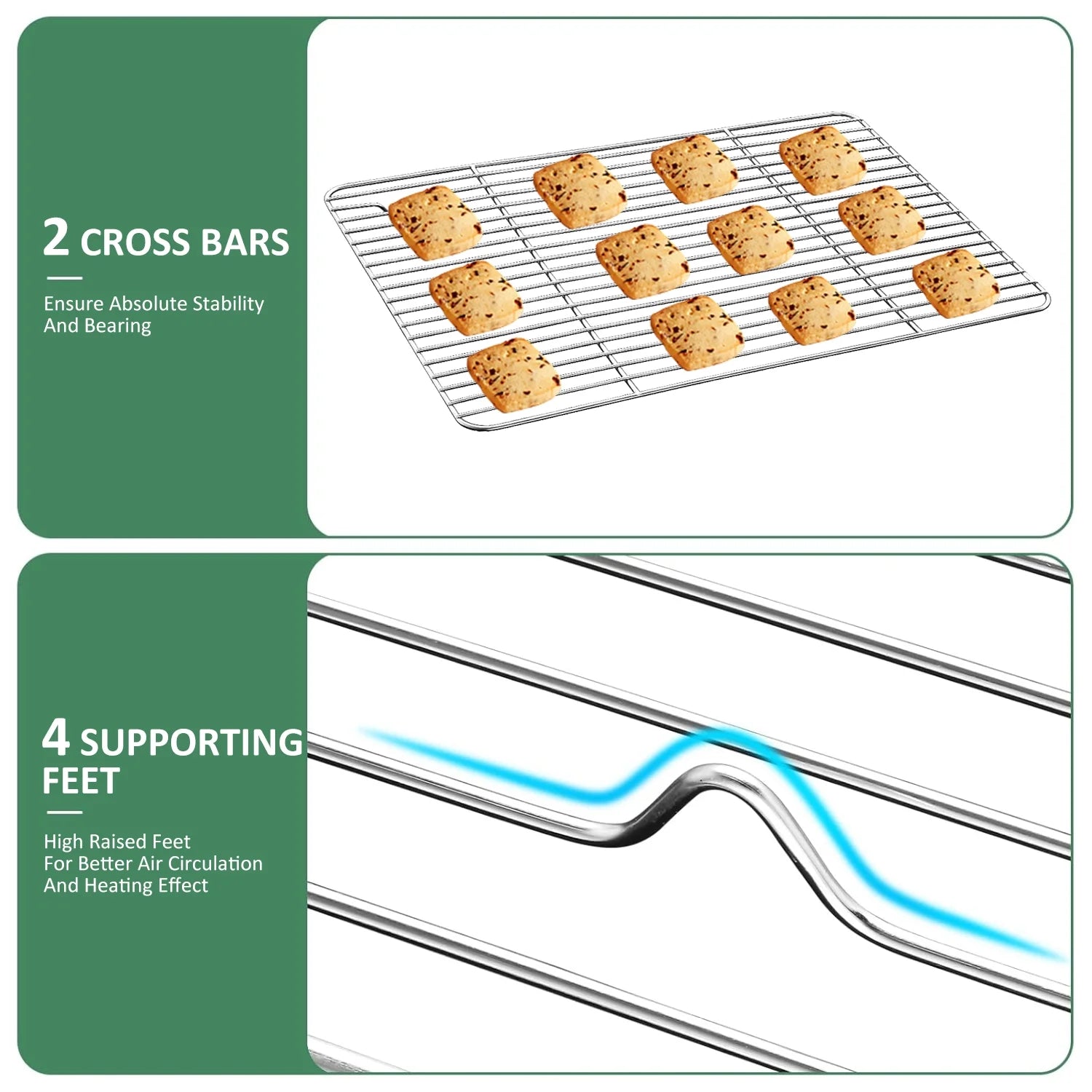 Baking Sheet with Rack Set (2 Pans + 2 Racks), 10.5” X8” X1” Stainless Steel Baking Pan Tray with Cooling Rack, Nonstick Cookie Sheet, Warp Resistant & Heavy Duty & Rust Free