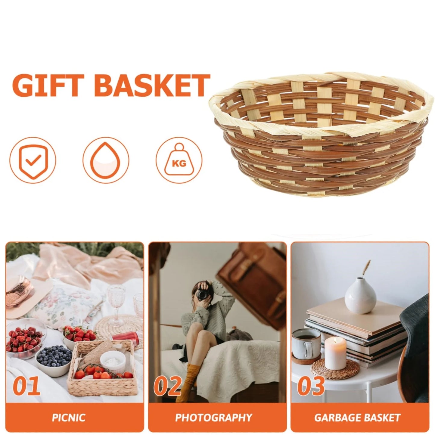 12 Pack round Gift Baskets, 6.5" Bamboo Small Bread & Fruit Baskets, Woven Bread Roll Baskets, Food Serving Baskets, Food Storage Basket for Kitchen Restaurant Display Decor