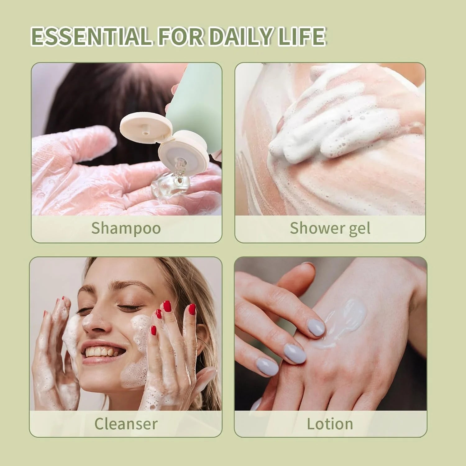 6.7Oz Travel Shampoo Bottle, Empty Plastic Squeeze Bottles with Flip Cap, 4PCS Lotion Container for Toiletries (200Ml, Green)