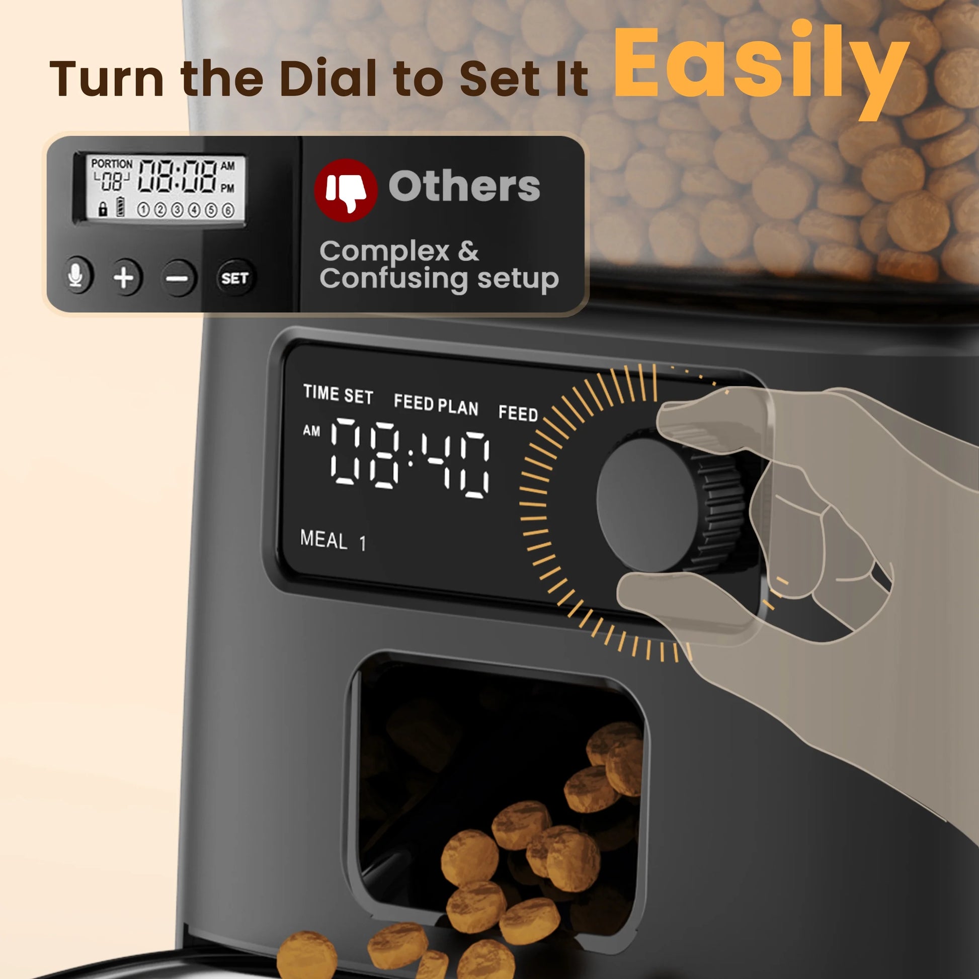 FD-01 3.5L Automatic Cat Feeder - Dual Power, Stainless Steel Bowl, Up to 36 Portions, 6 Meals Per Day, Detachable and Washable Design with Desiccant Bag - Black