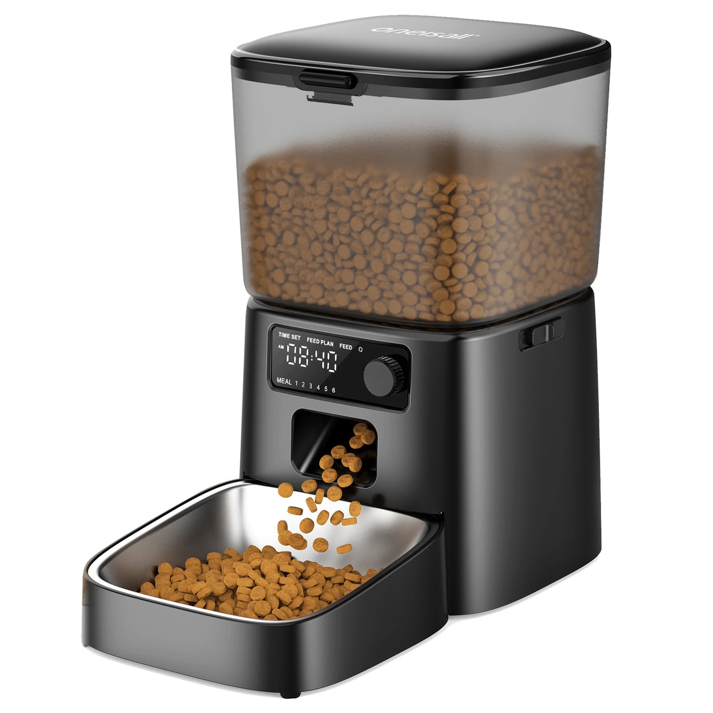 FD-01 3.5L Automatic Cat Feeder - Dual Power, Stainless Steel Bowl, Up to 36 Portions, 6 Meals Per Day, Detachable and Washable Design with Desiccant Bag - Black