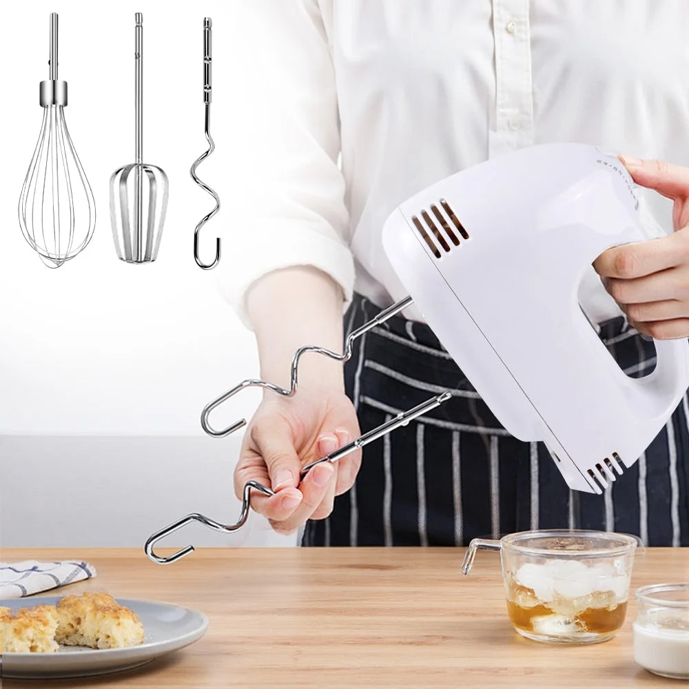 Electric Hand Mixer Set with Upgraded 5-Speed Settings, Stainless Steel Nesting Mixing Bowls, Measuring Cups, Spoons, and Whisk - Essential Baking Supplies for Culinary Excellence