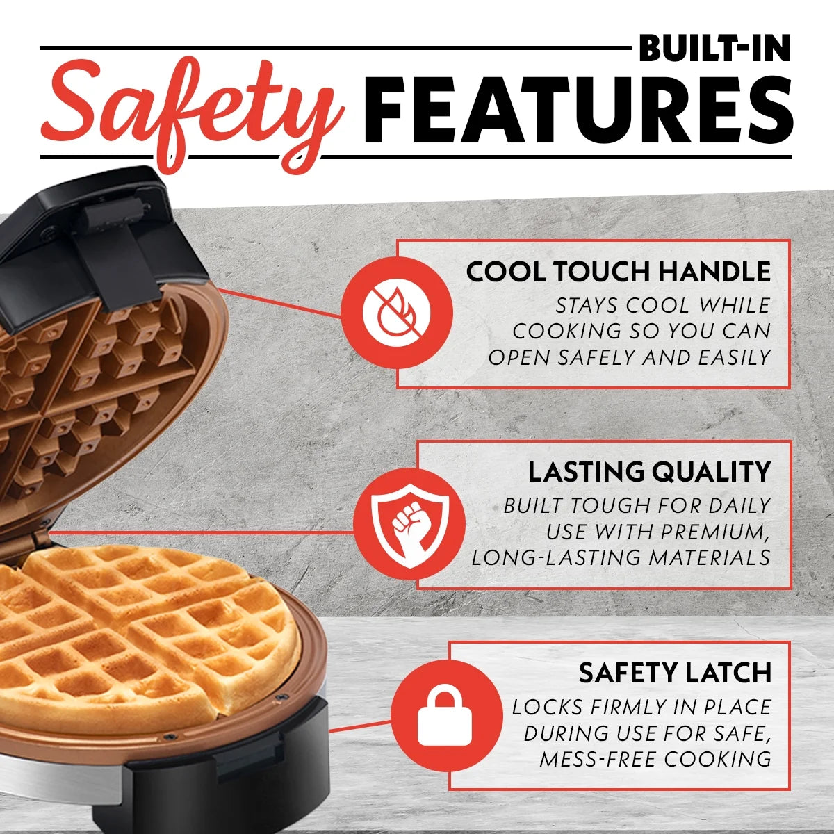 Belgian Waffle Maker Adjustable Browning, Nonstick Ceramic Plates, Stainless Steel