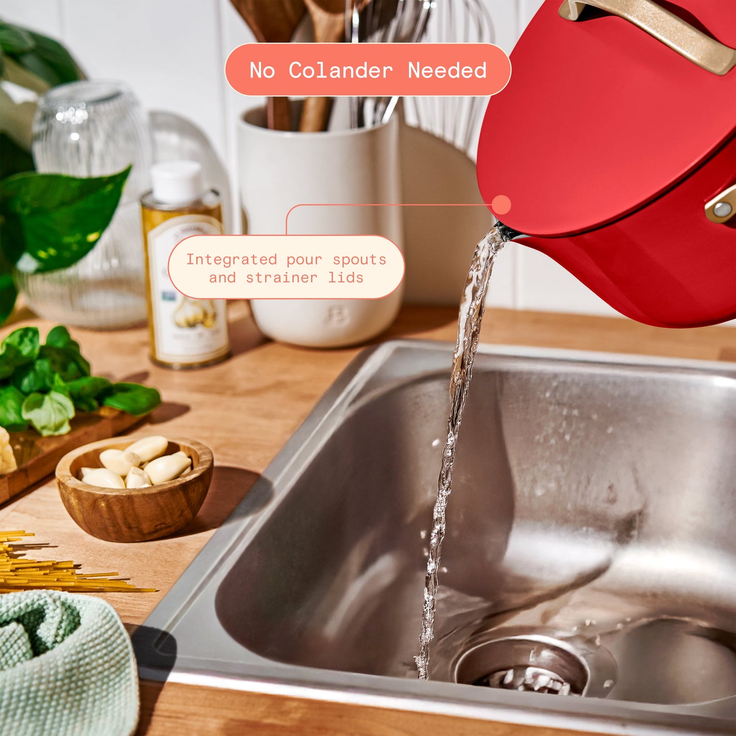 12-Piece Ceramic Nonstick Cookware Set with Strainer Lids in Tomato Red by Drew Barrymore