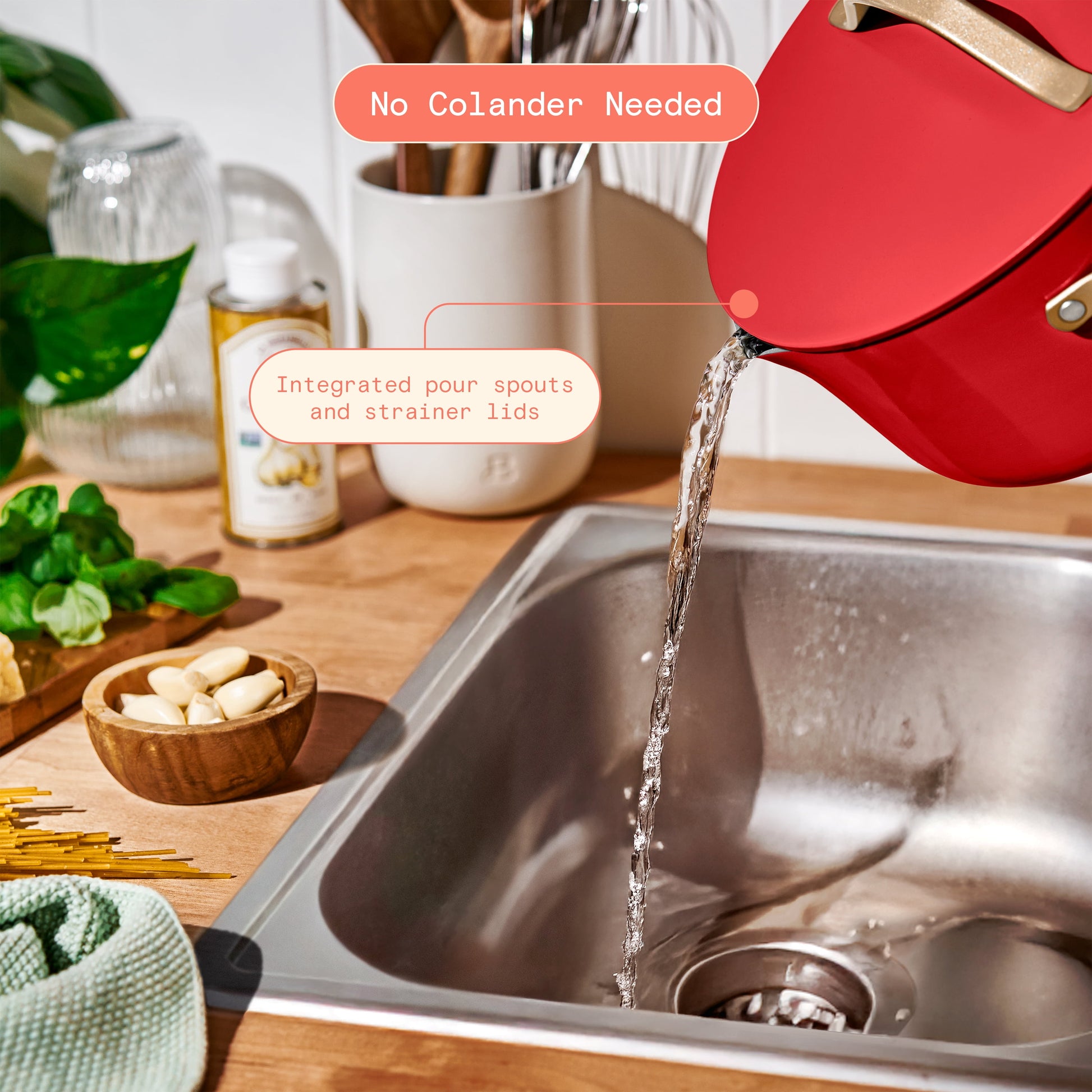 12-Piece Ceramic Nonstick Cookware Set with Strainer Lids in Tomato Red by Drew Barrymore