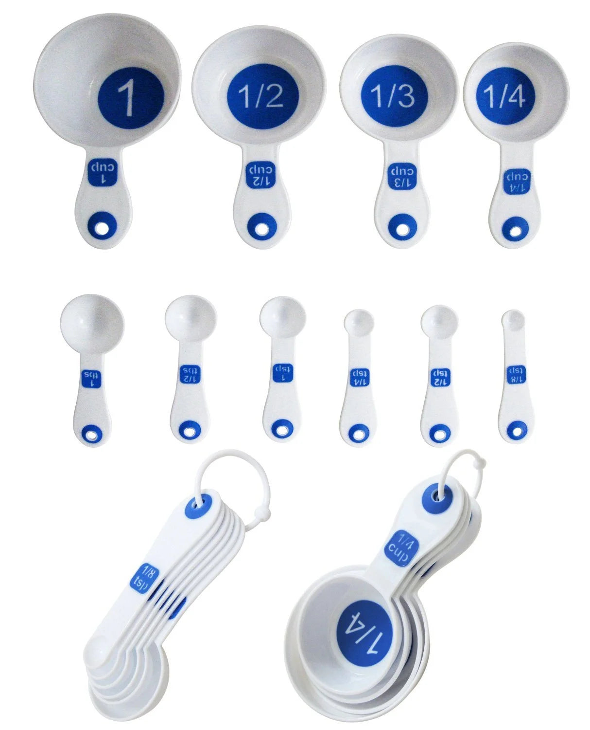 Set of 10 Piece Plastic Measuring Spoons and Measuring Cups (White & Blue)