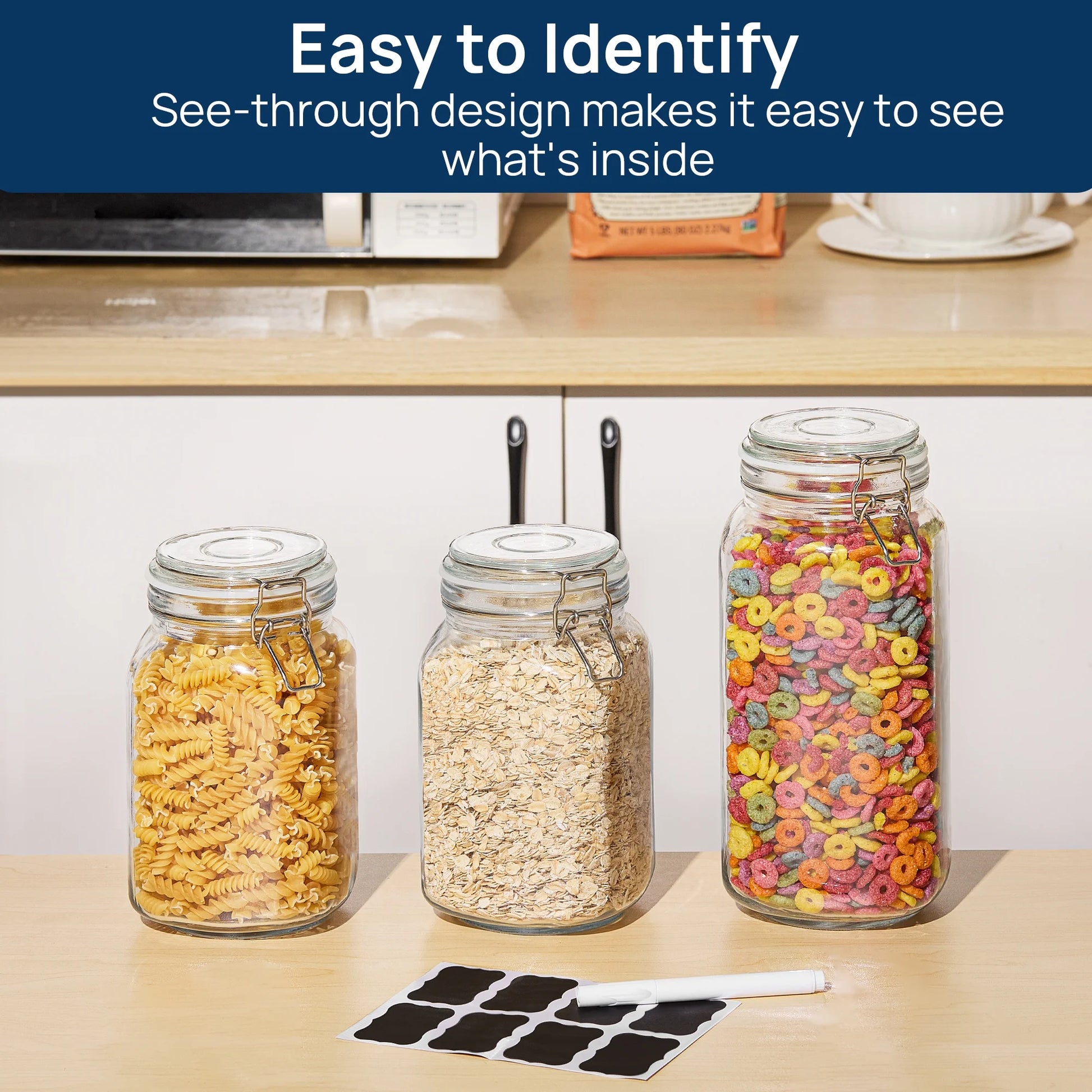 3 PCS Airtight Glass Jars with Lids, 3 PCS Food Storage Canister, Square Mason Jar Containers, 78Oz*1+50Oz*2