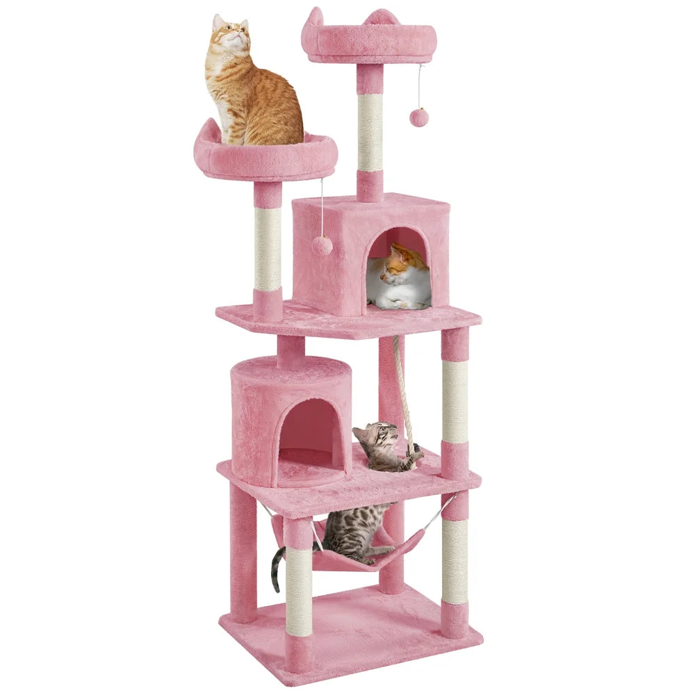 70.5" Multi-Level Cat Tree with Two Condos and Two Foam-Padded Perches in Pink
