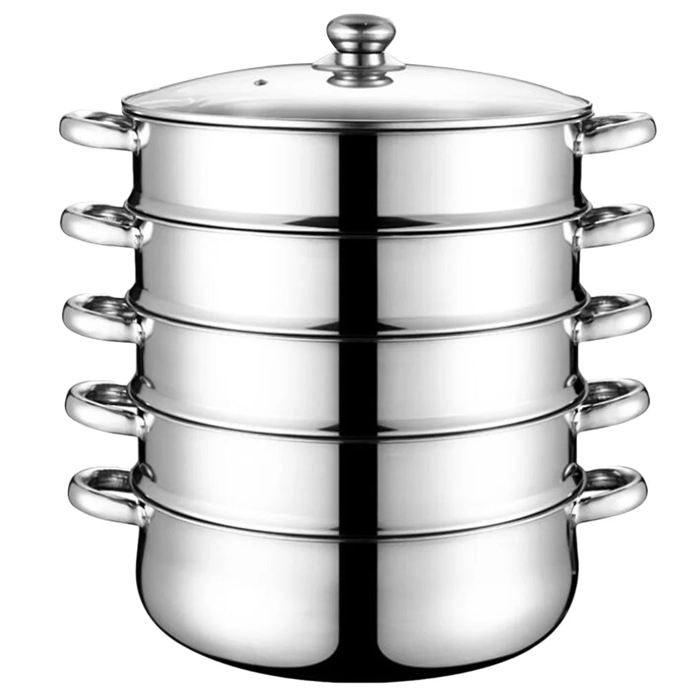 5 Tier Multi Tier Layer Stainless Steel Steamer Pot for Cooking with Stackable Pan Insert/Lid, Food Steamer, Vegetable Steamer Cooker, Steamer Cookware Pot