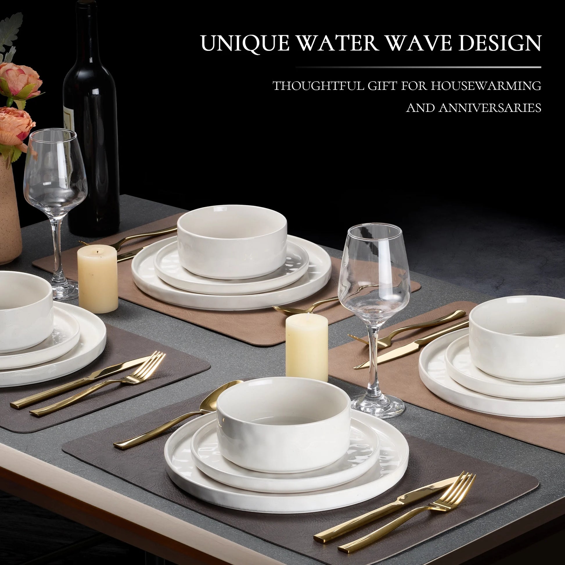 12-Piece Stoneware Dinnerware Set for Four, Elegant Speckled White Ceramic Plates and Bowls for Home and Restaurant Use