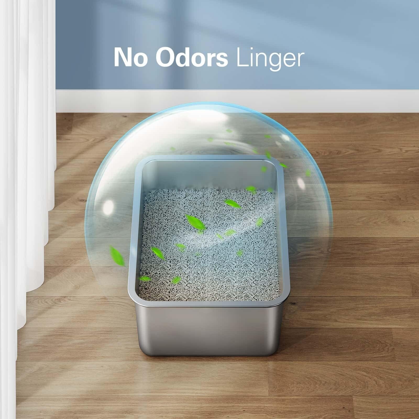 Stainless Steel High-Sided Cat Litter Box with Odor Control and Easy Cleaning, 23.4" x 15.6" x 6