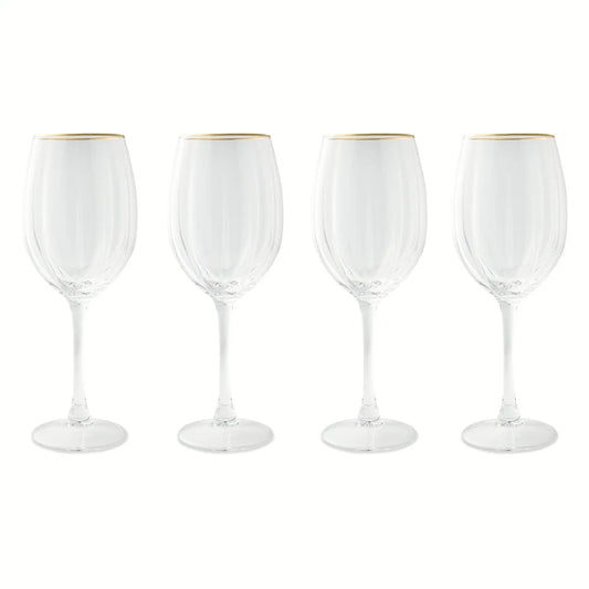 Scalloped Wine Glasses with Gold Rim, Set of 4