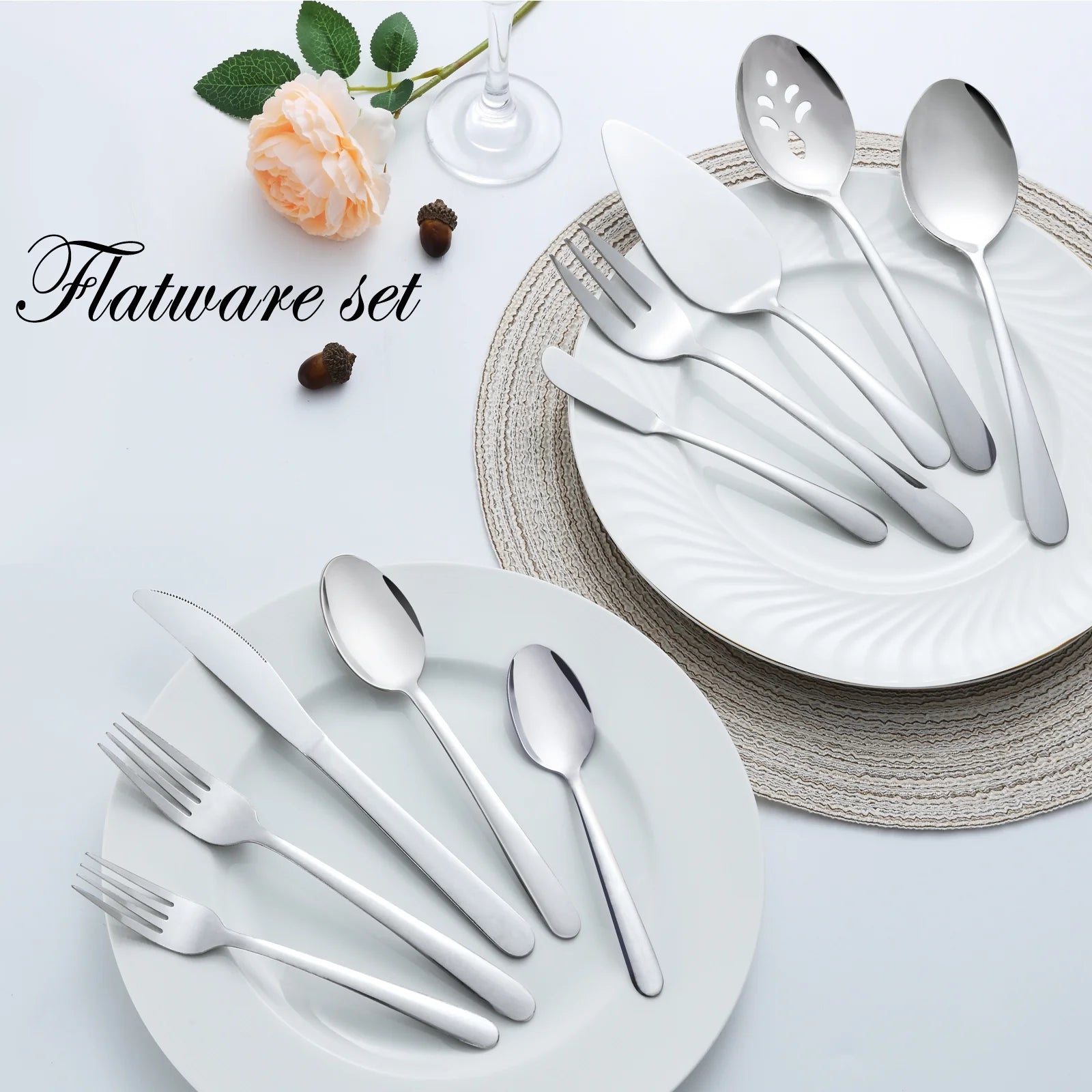 45 Pcs Silverware Set with Serving Utensils for 8, Food Grade Stainless Steel Flatware Cutlery Set for Home and Restaurant, Mirror Polished & Dishwasher Safe