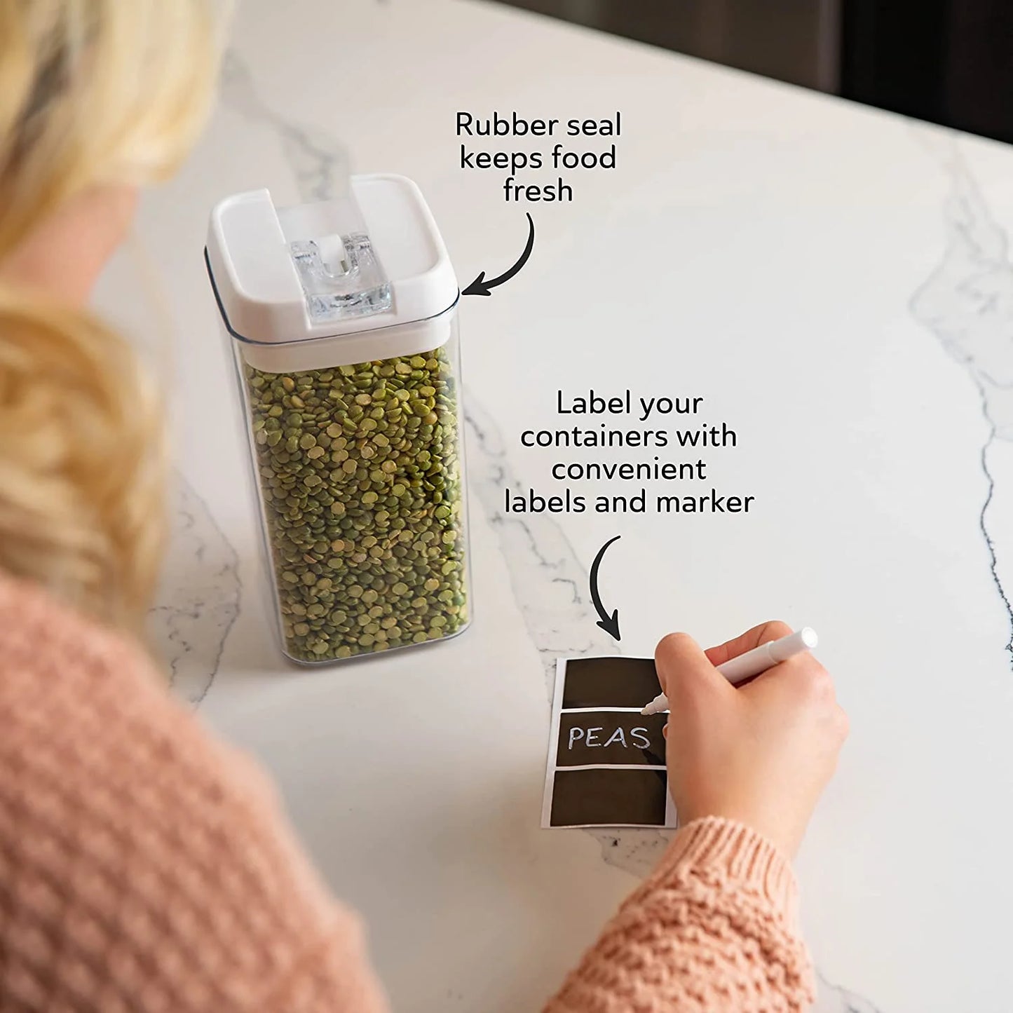 Airtight Food Storage Containers White, 7Pcs Plastic Cereal Containers with Easy Lock Lids for Kitchen Pantry, Organization and Storage, BPA Free -