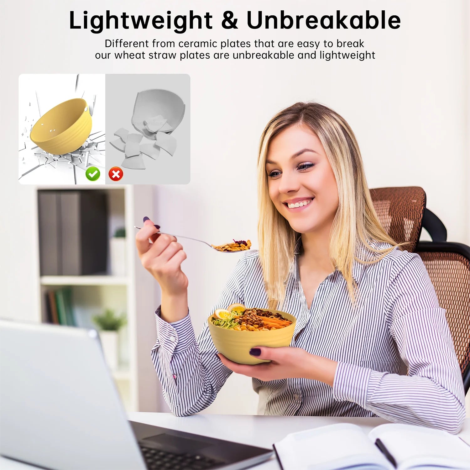 Wheat Straw Dinnerware Set 24 Piece Unbreakable Dishes Set Service for 4 - Thumbnail 5