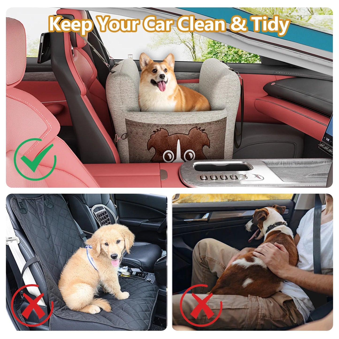 Premium Pet Booster Seat for Car - Safe and Secure Travel Carrier for Dogs, Portable Foam-Filled Bed, Thickened Design for Puppies, 21"L x 21"W x 17"H, Beige