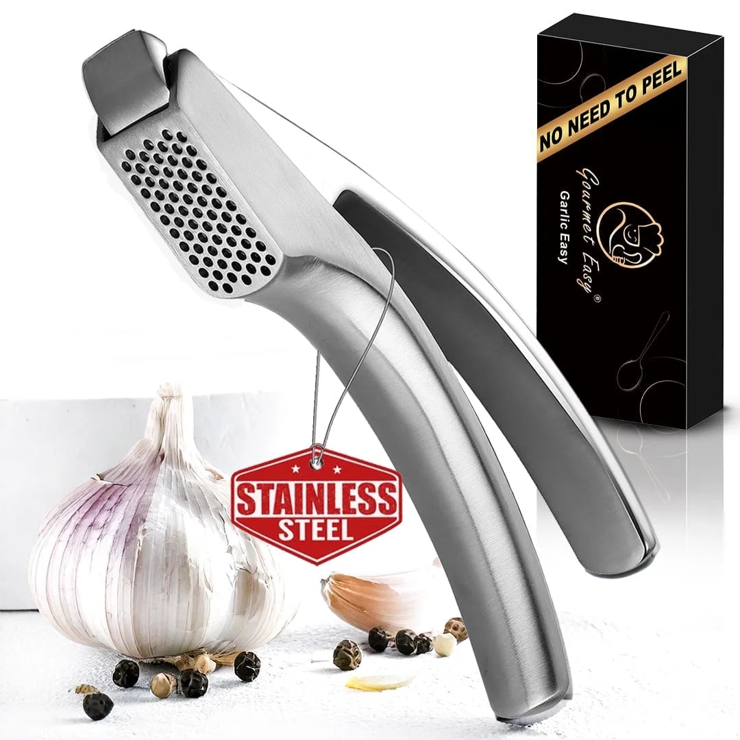 -No Peeling Required Stainless Steel Garlic Press with Detachable Handle for Fine Mincing - Premium Garlic Mincer Tool, Rust-Proof, Easy to Clean, Dishwasher Safe Garlic Crusher