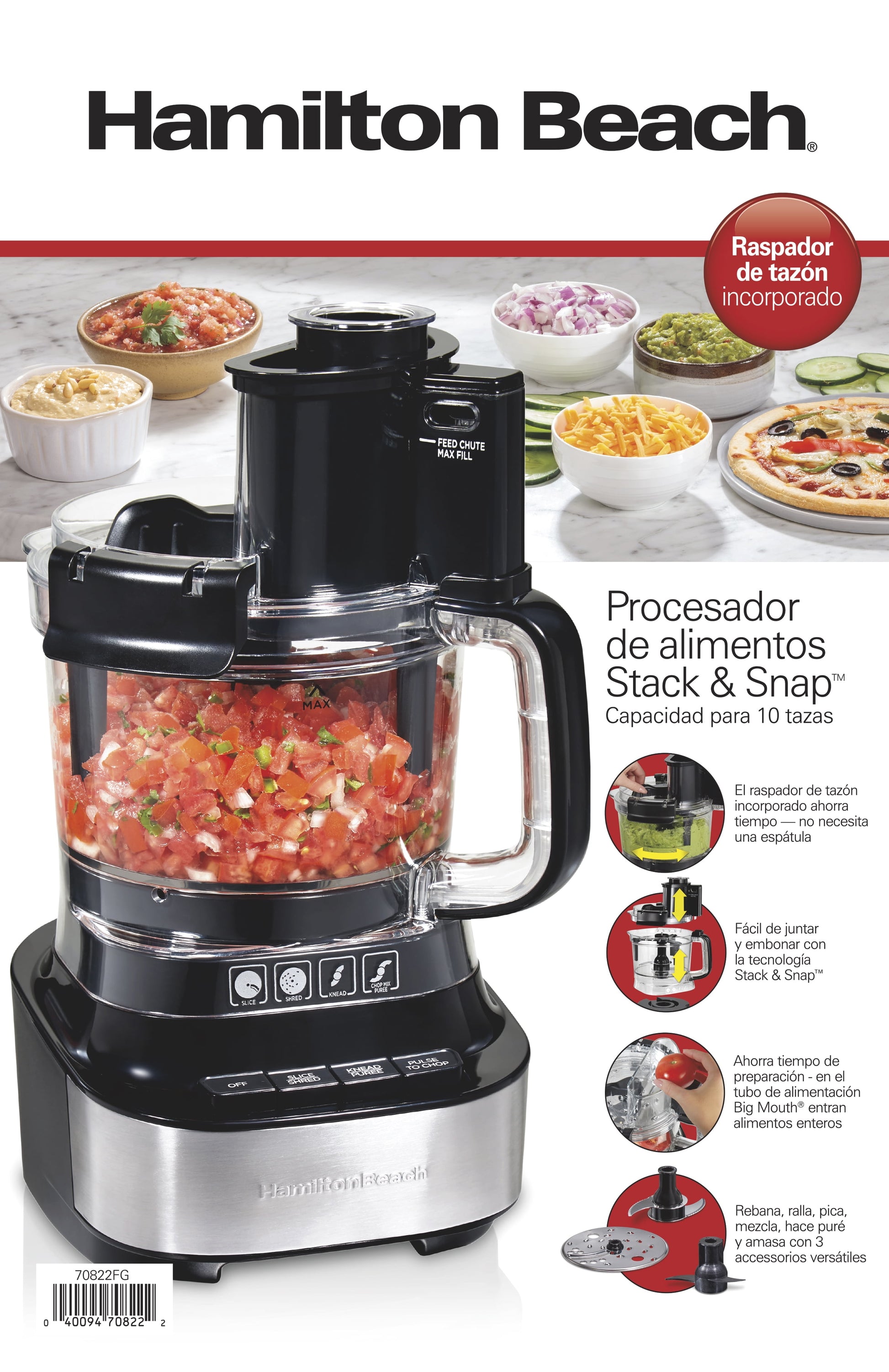 Stack & Snap Food Processor with Bowl Scraper, 10 Cup Capacity, Black, 70822FG