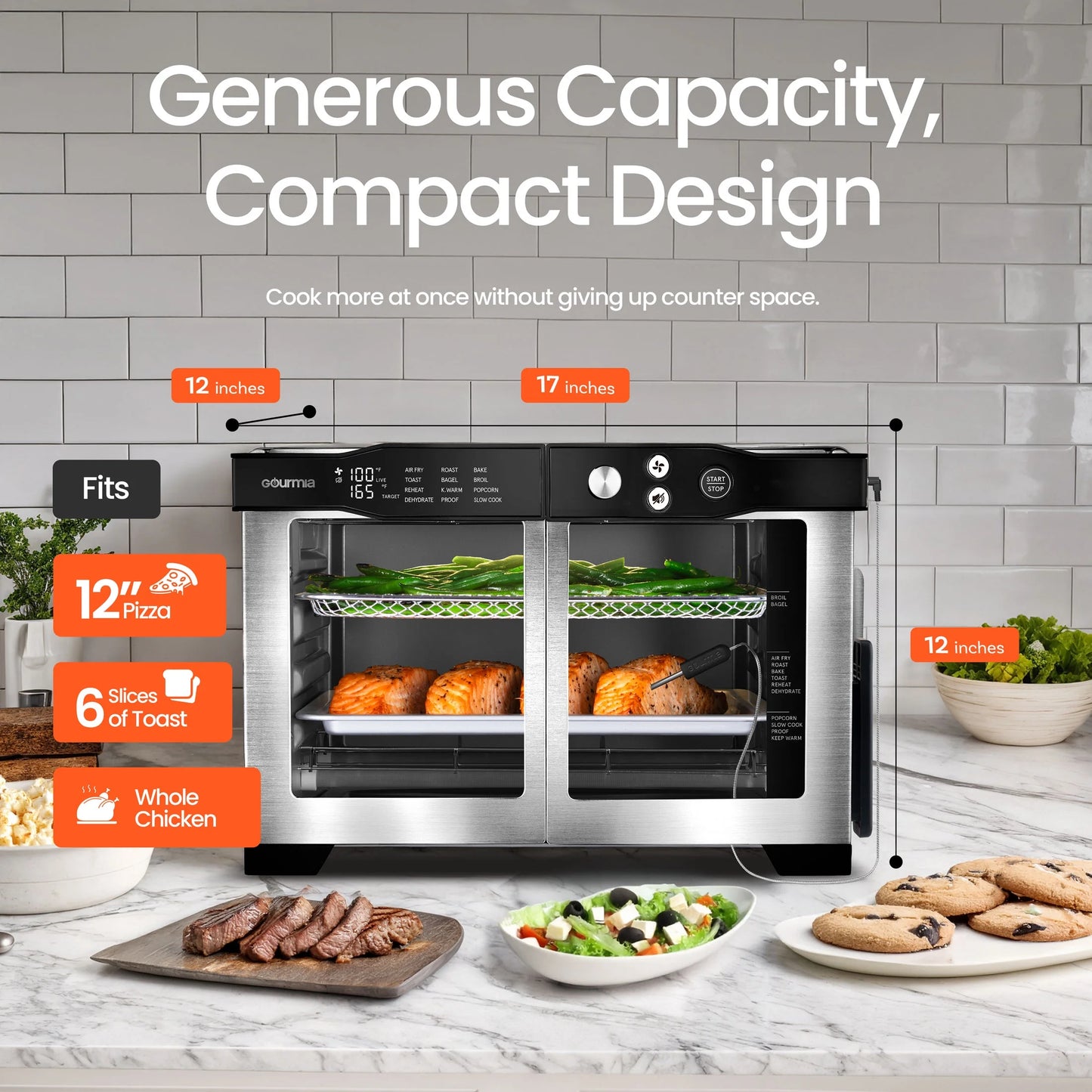 6-Slice Digital French Door Toaster Oven Air Fryer with Integrated Temperature Probe, 24L, Stainless Steel