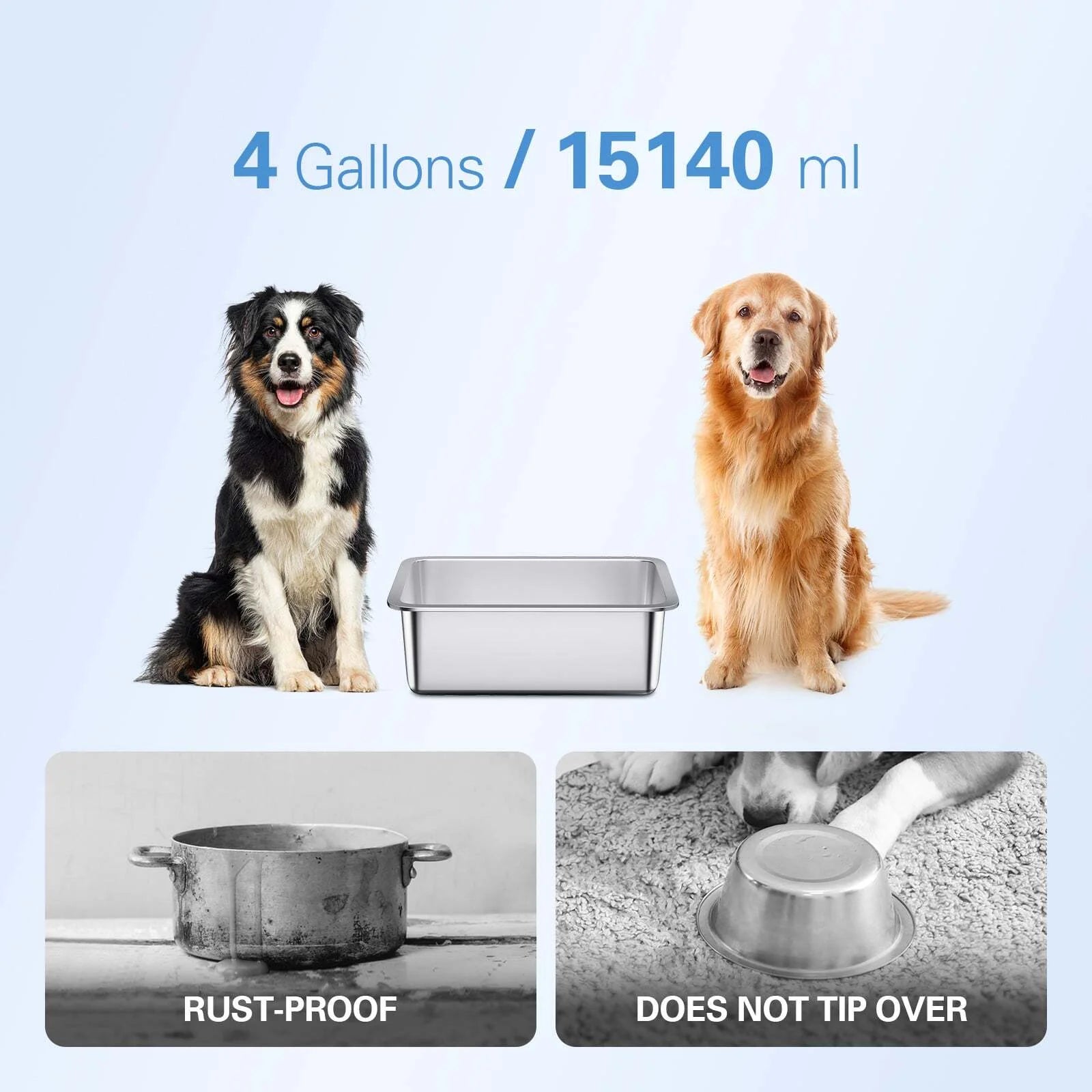 4-Gallon Stainless Steel Dog Bowl Set - 2-Piece Large Capacity Food and Water Dishes for Indoor and Outdoor Use