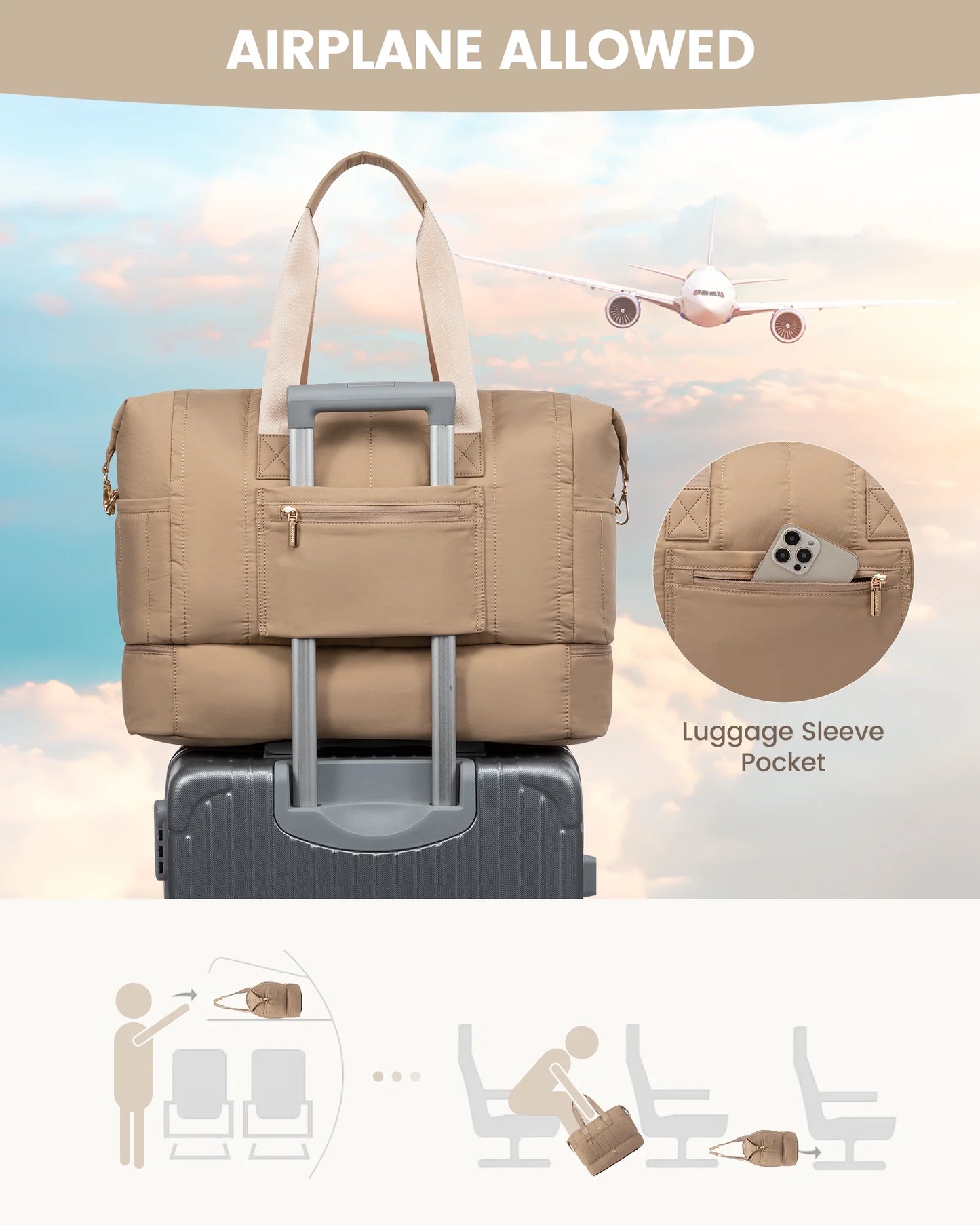 42L Puffer Duffle Bag - Versatile Travel Weekender with Toiletry Bag, Ideal for Carry-On, Hospital, and Gym Use with Dry/Wet Separation