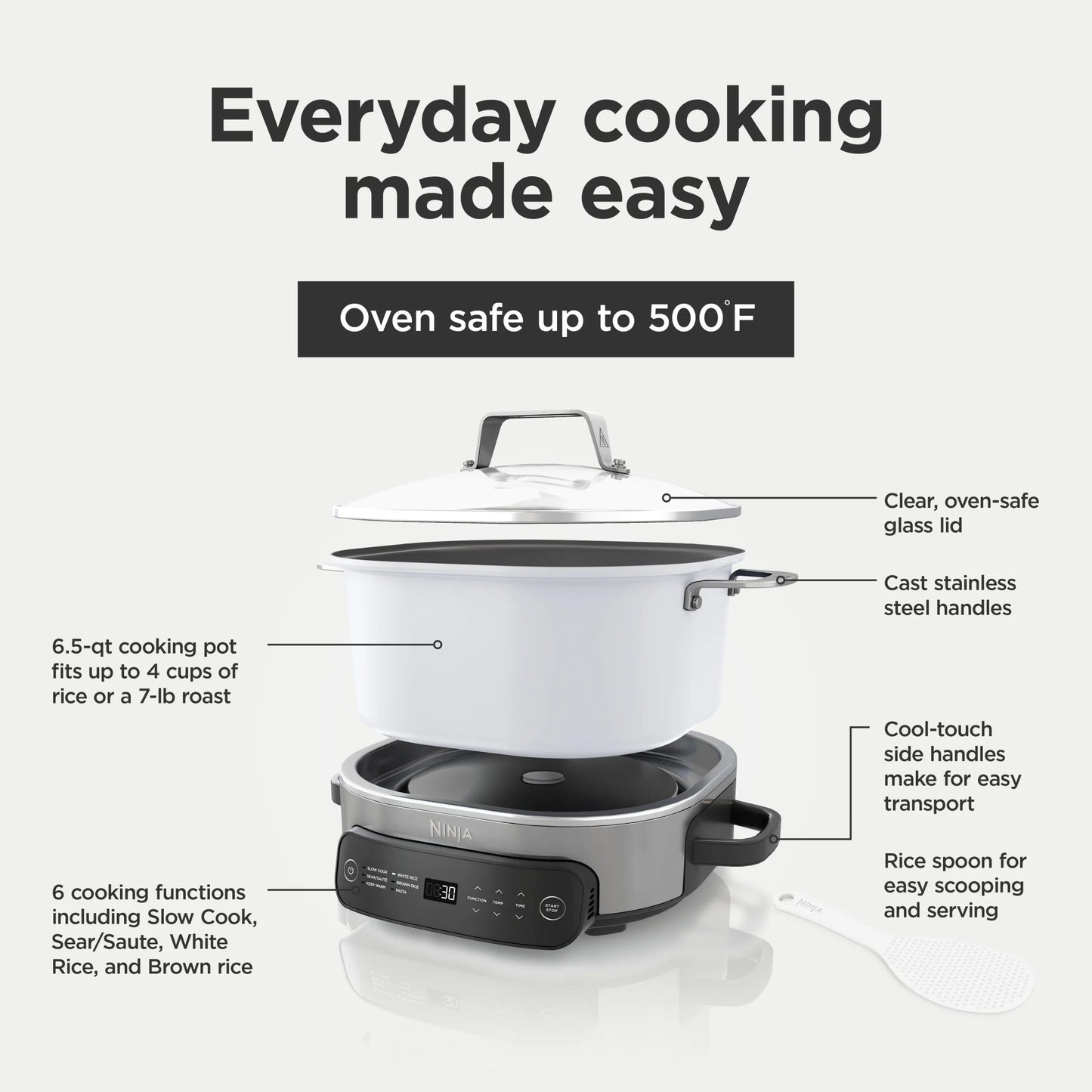 Foodi 6.5 Qt Everyday Possiblecooker, Stainless Steel/White, Multi Cooker, Slow Cooker, MC1100