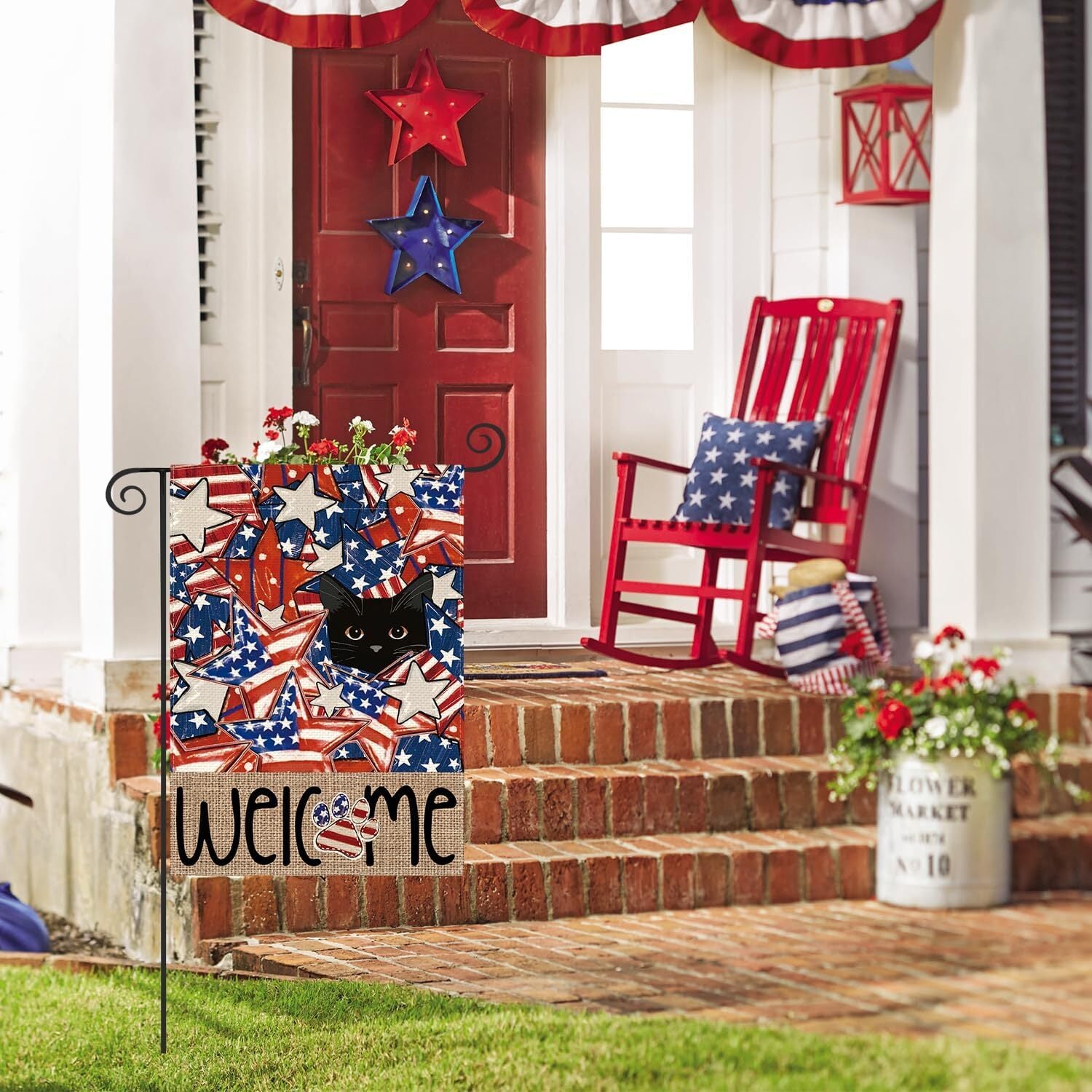 Patriotic 4Th of July Garden Flag 12X18 Inch Double Sided Outside, Black Cat Ame