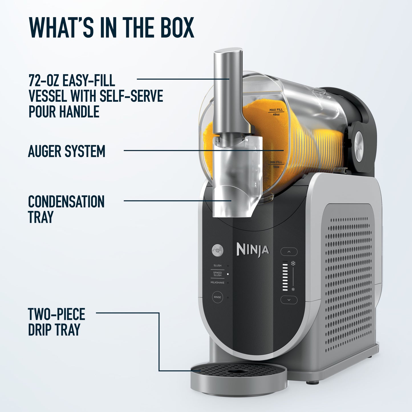 Slushi Frozen Beverage Maker with Rapidchill Technology, 72 Oz Capacity, Three Preset Functions, Dishwasher Safe, Gray