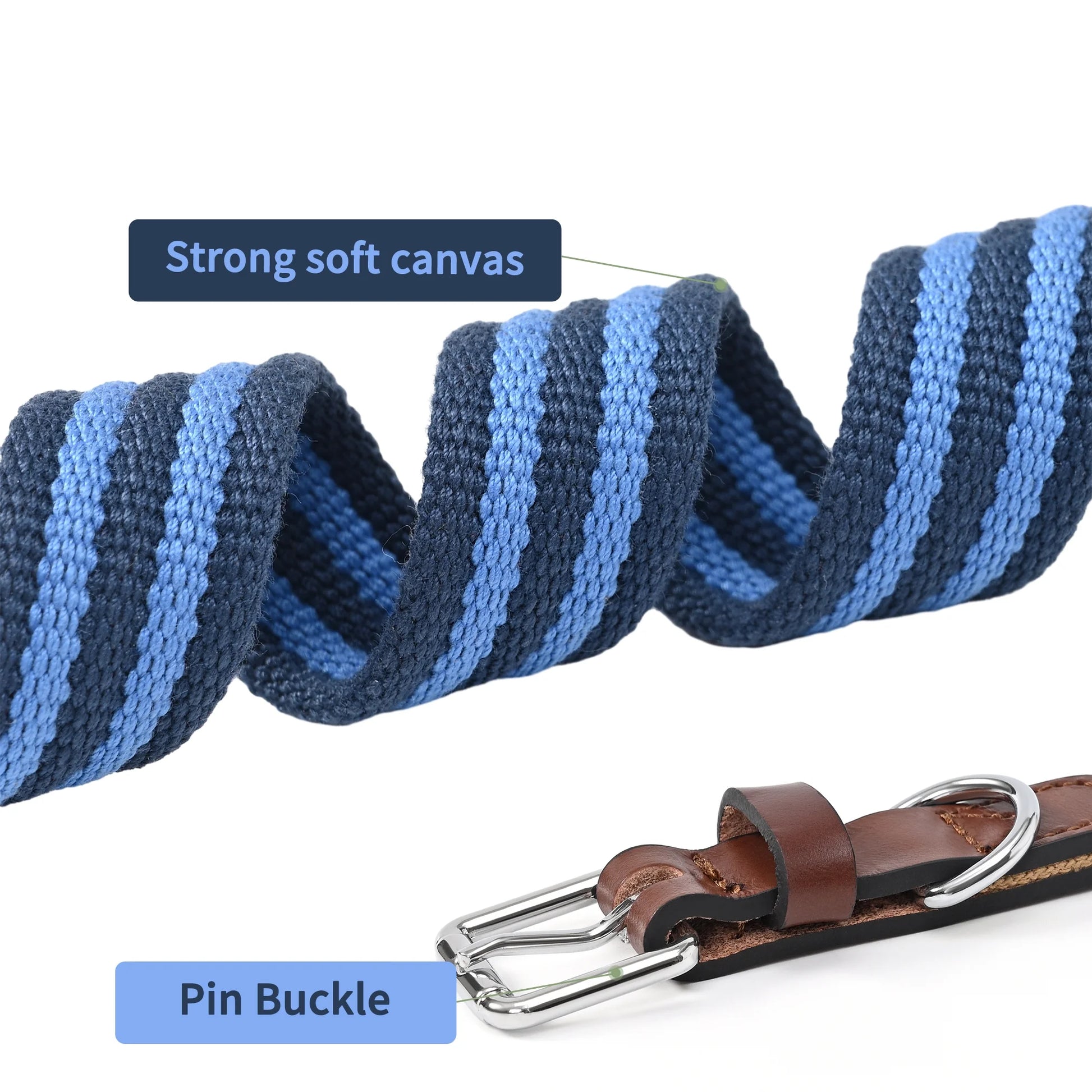 | Genuine Leather Dog Collar | Heavy Duty Canvas Dog Collars with Adjustable Rust-Proof Metal Pin Buckle | Boy Dog Collars for Small Dogs(Blue)
