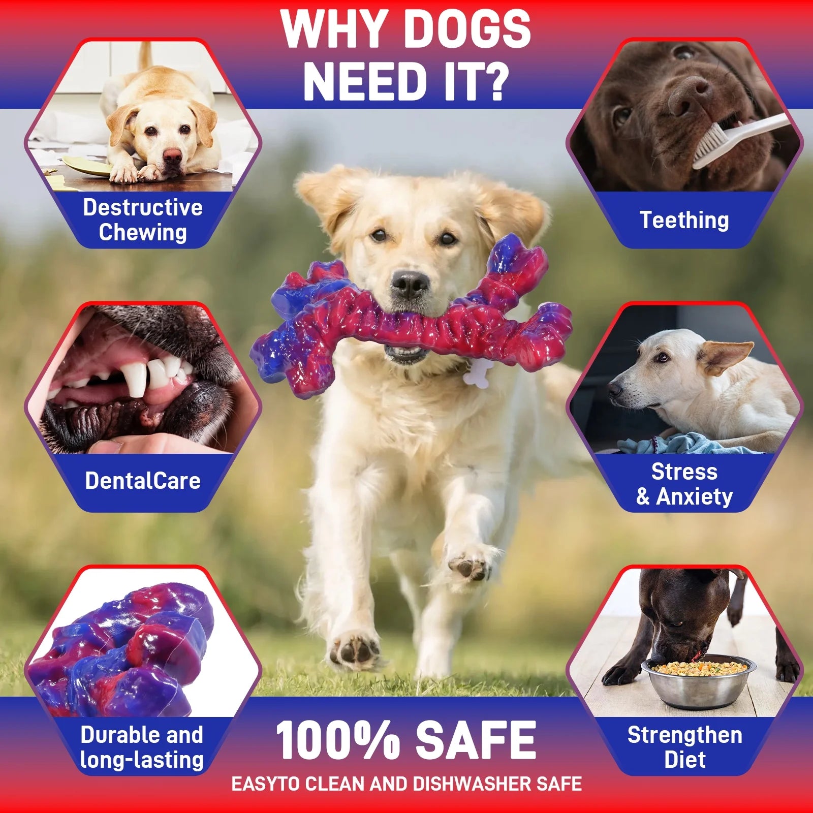 2-Pack Durable Dog Chew Toys for Aggressive Chewers - Ideal for Medium and Large Breeds, Promoting Dental Health and Training