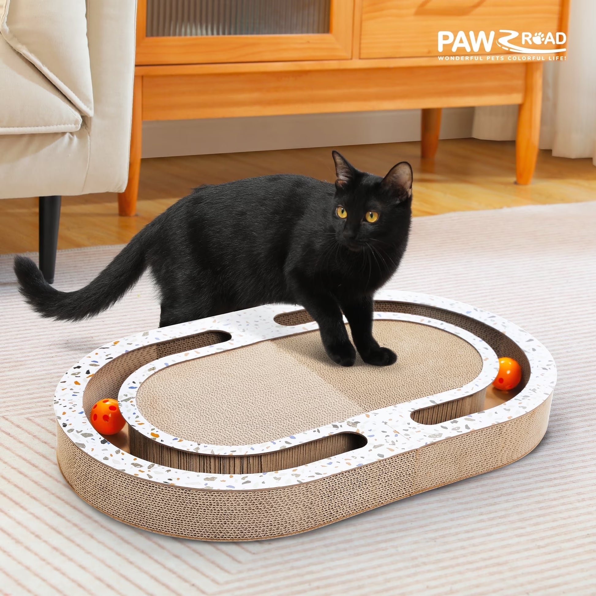 Cardboard Cat Scratcher with Interactive Toy Balls - 22.4" x 13.8" for Indoor Cats