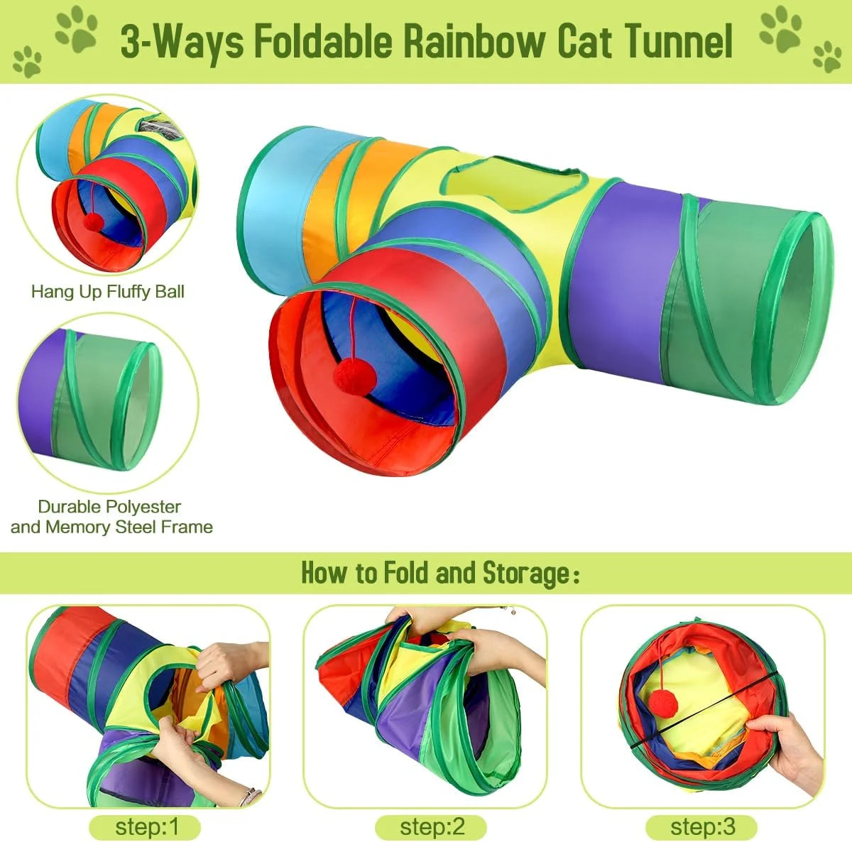 32-Piece Interactive Cat Toy Set with Catnip, Collapsible Rainbow Tunnel, Feather Teasers, Crinkle Balls, and Spring Toys for Cats and Kittens