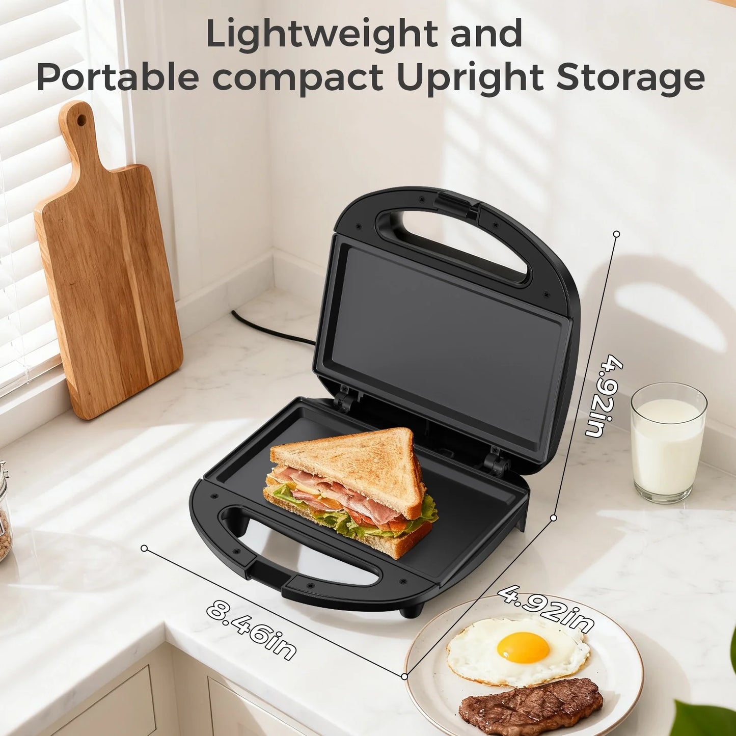 Electric Sandwich Maker - 750W Panini Press with Non-Stick Plates, LED Indicator, Thermostat Control, Cool Touch Handle, Ideal for Breakfast Preparation