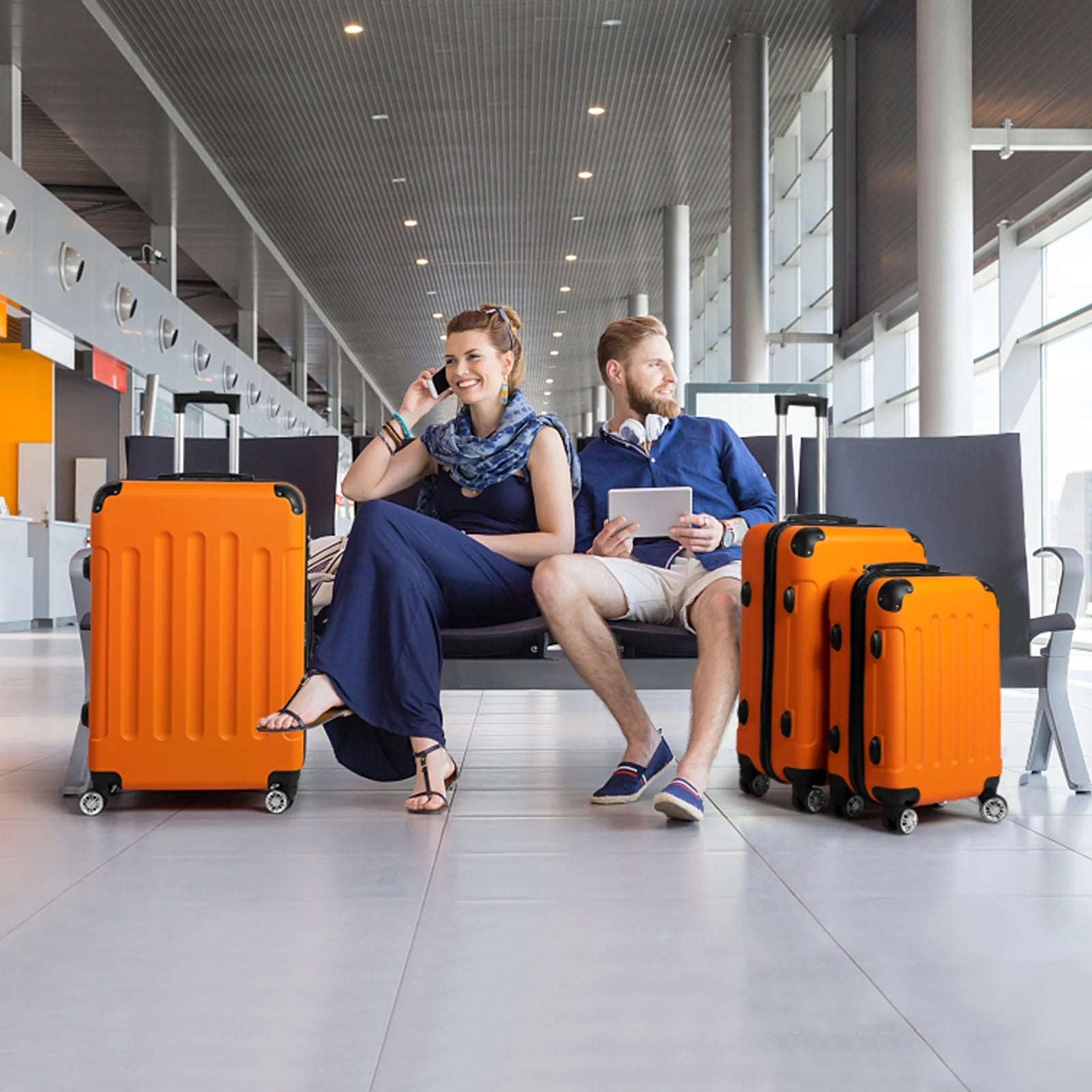 Lightweight Hardside 3-Piece Spinner Luggage Set in Orange with TSA Lock