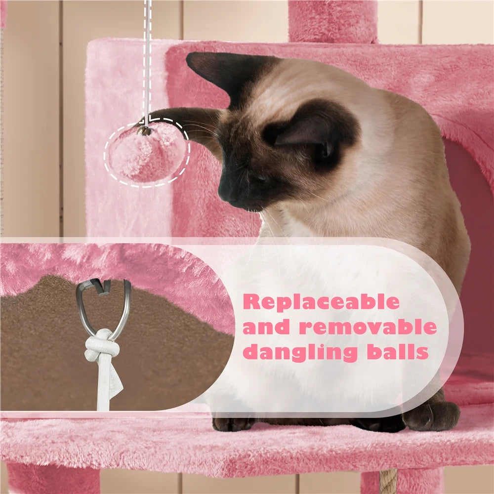 70.5" Multi-Level Cat Tree with Two Condos and Two Foam-Padded Perches in Pink