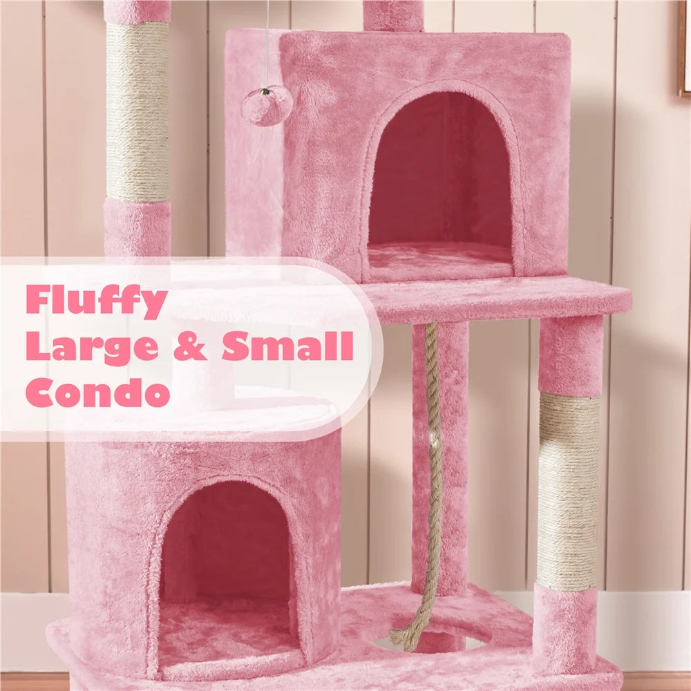 70.5" Multi-Level Cat Tree with Two Condos and Two Foam-Padded Perches in Pink