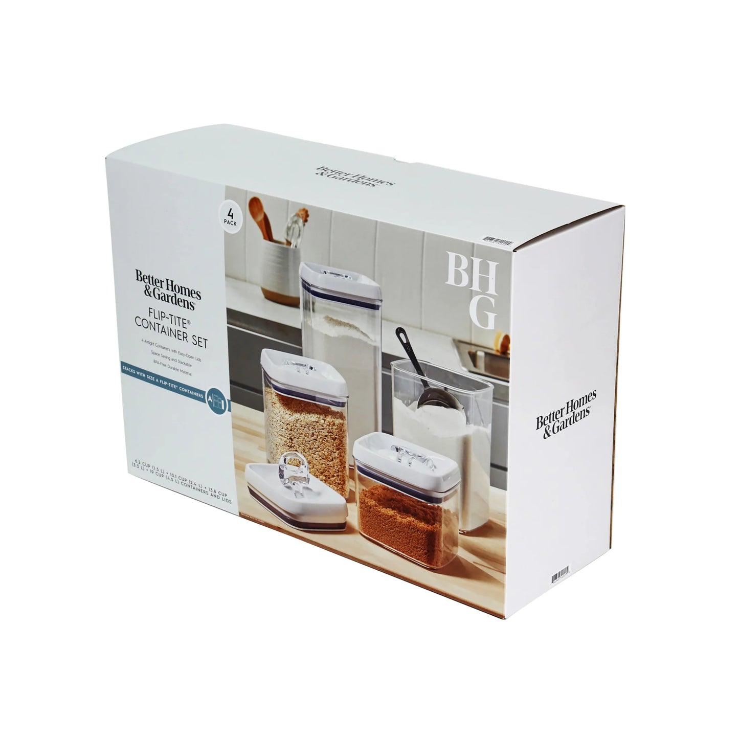 Canister Pack of 4, Flip-Tite® Square Food Storage Container Set