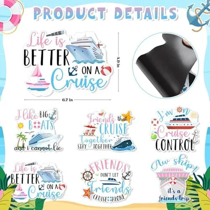 Set of 6 Magnetic Cruise Door Decorations - Reusable Nautical Themed Magnets for Cabin, Fridge, and Party Decor