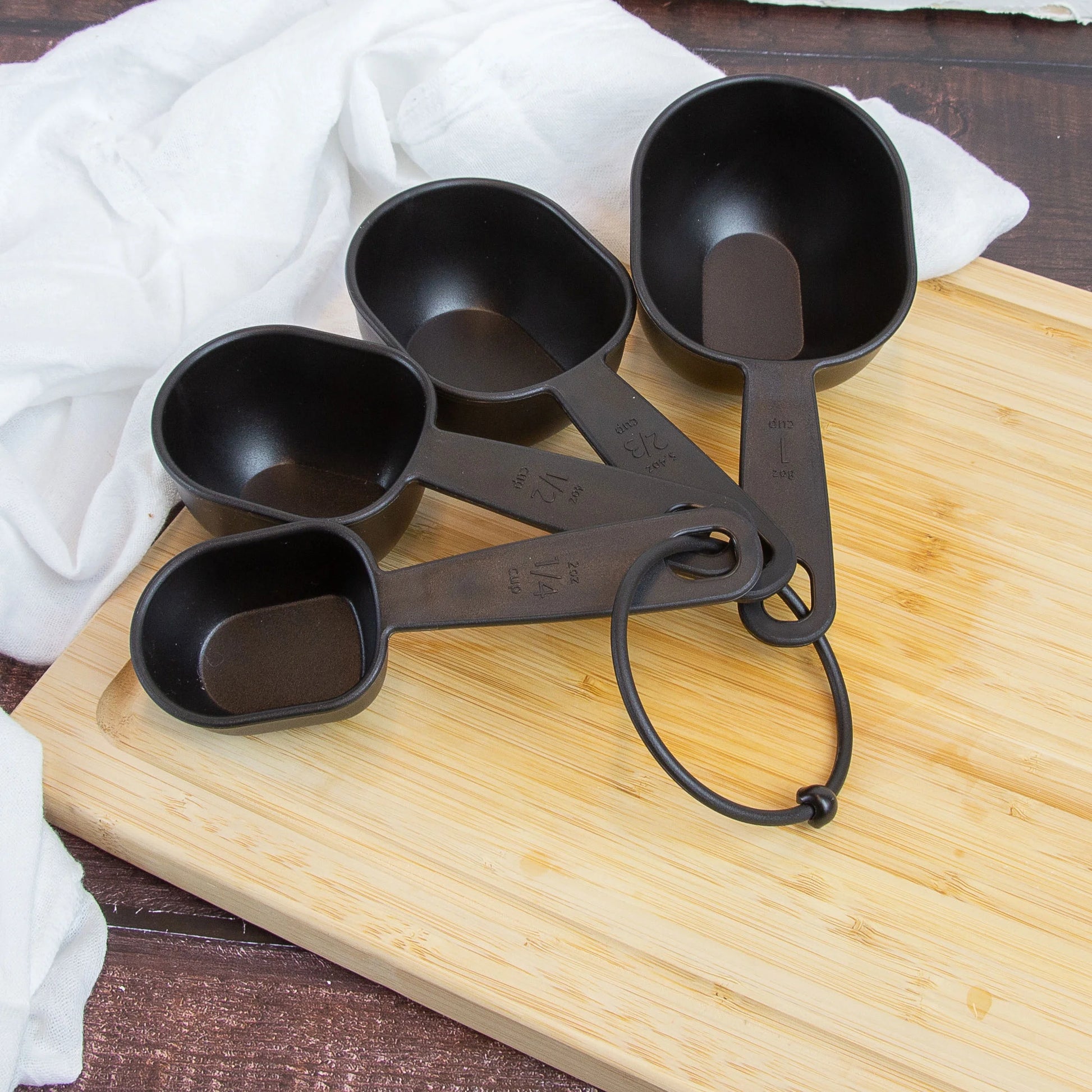 8-Piece Kitchen Measuring Cup & Spoon Set, Raised Measurements, Black, Polypropylene