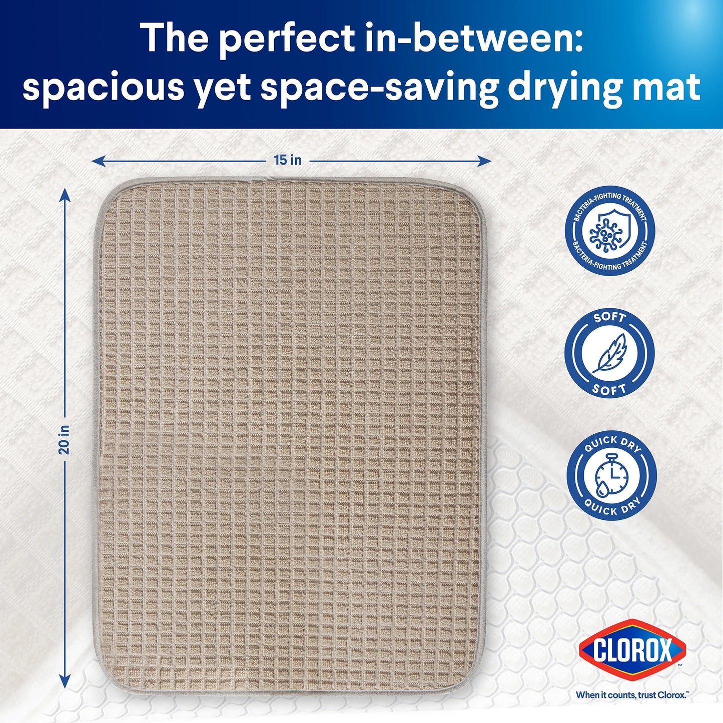 Dish Drying Mat, Absorbent Microfiber, 50% Recycled for Kitchen, 15" X 20" Beige Tan