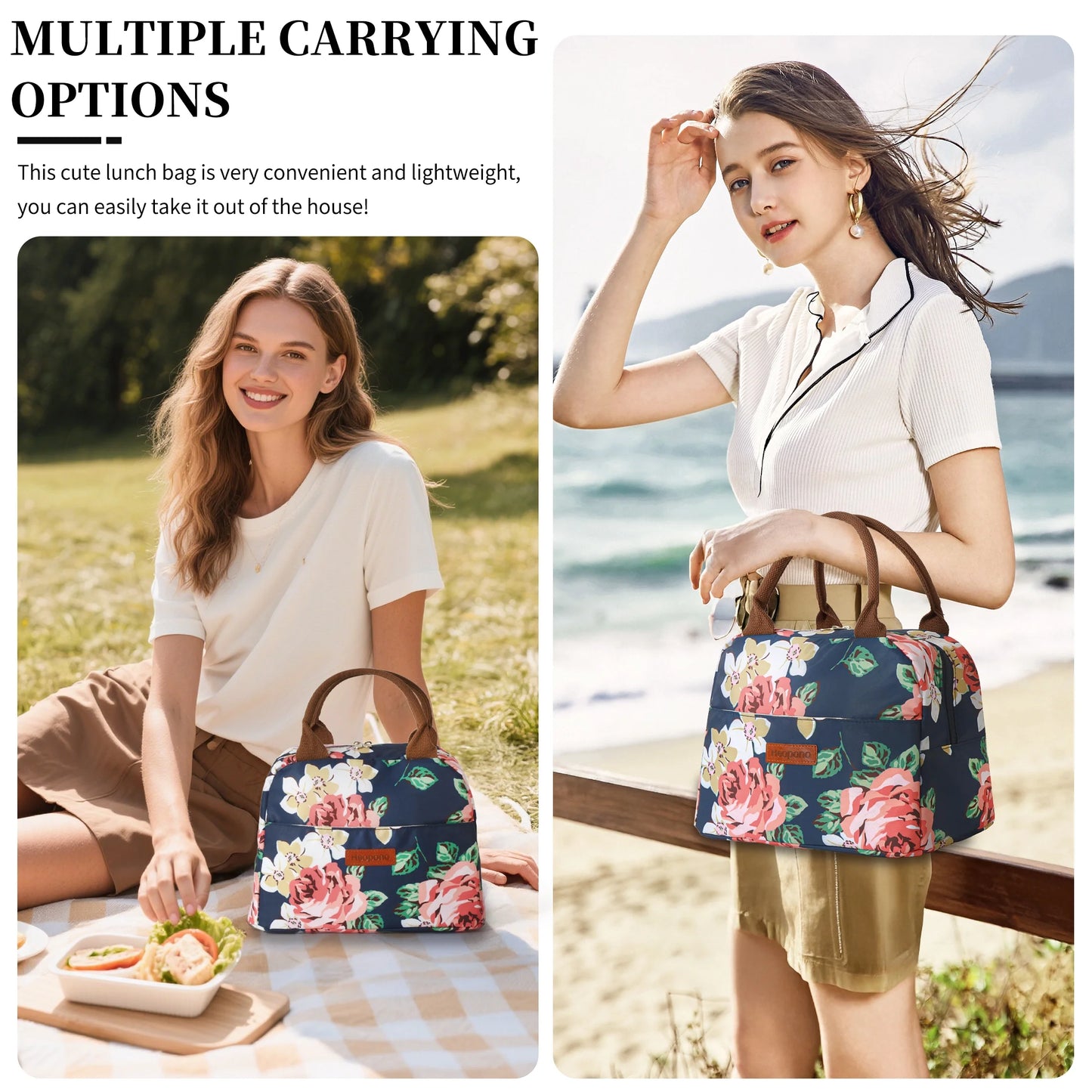 Reusable Lunch Boxes for Women Leakproof Lunch Boxes for Work Office Outdoor (Flower)