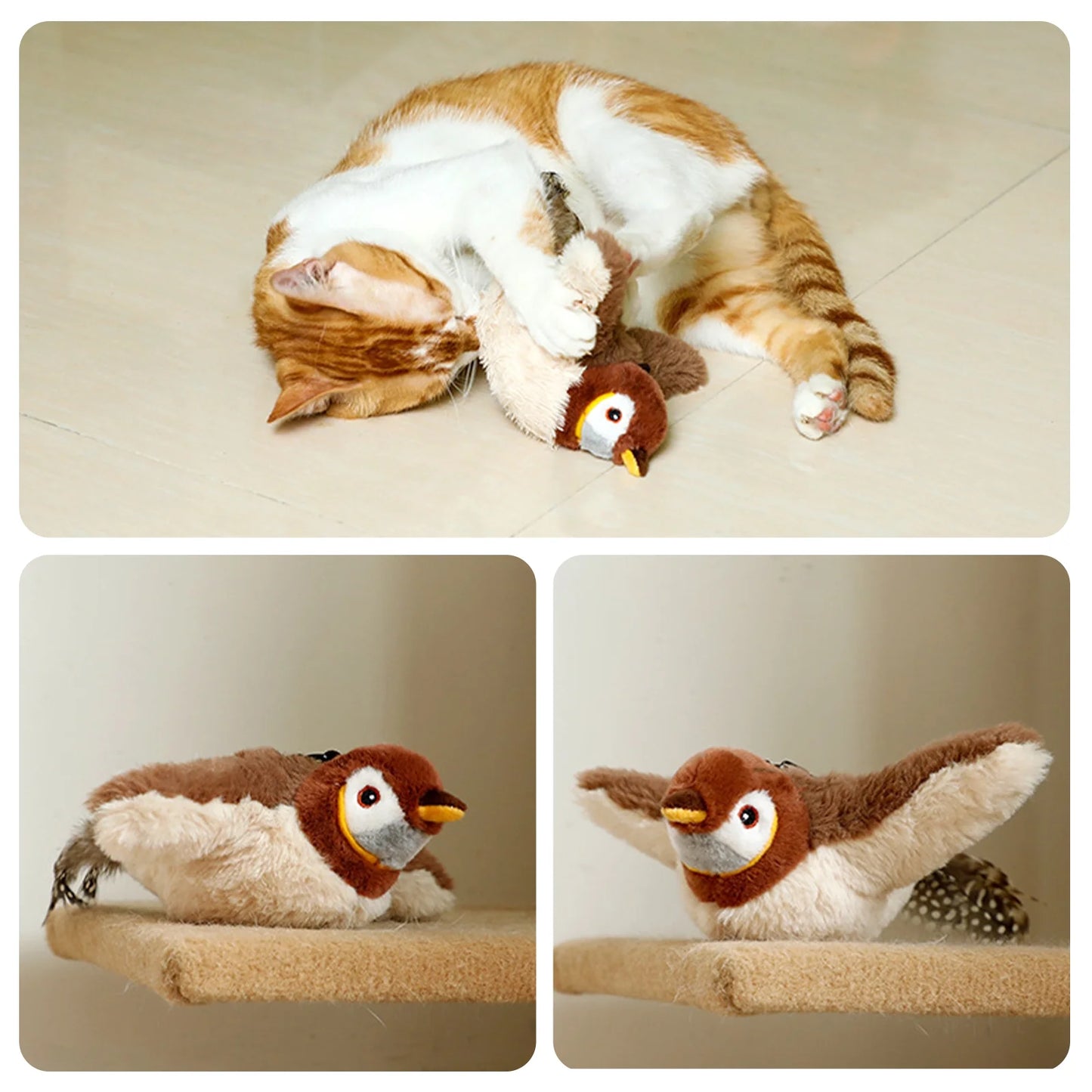 Interactive Rechargeable Cat Toy with Flapping Chirping Bird and Catnip for Indoor Cats