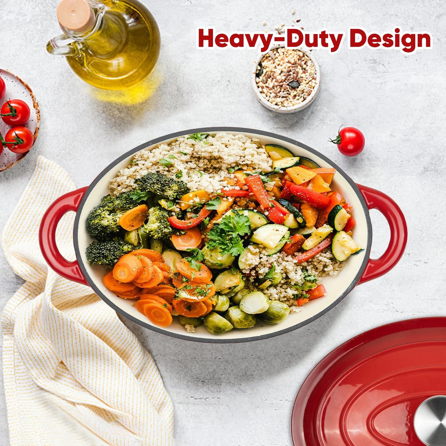 4.5 QT Enameled Cast Iron Oval Dutch Oven with Lid, Nonstick Cookware for Baking, Braising, Roasting, and Cooking,Red