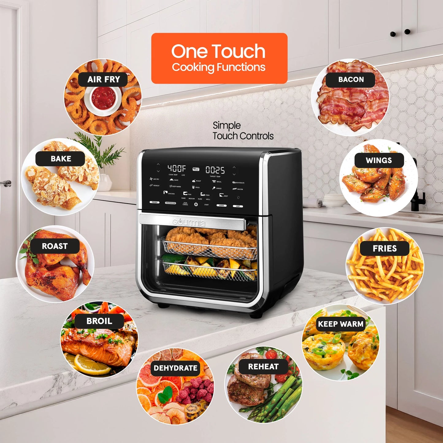 14-Quart Multi-Function Air Fryer Oven with Rotisserie, Dehydrator, and Temperature Probe in Stainless Steel