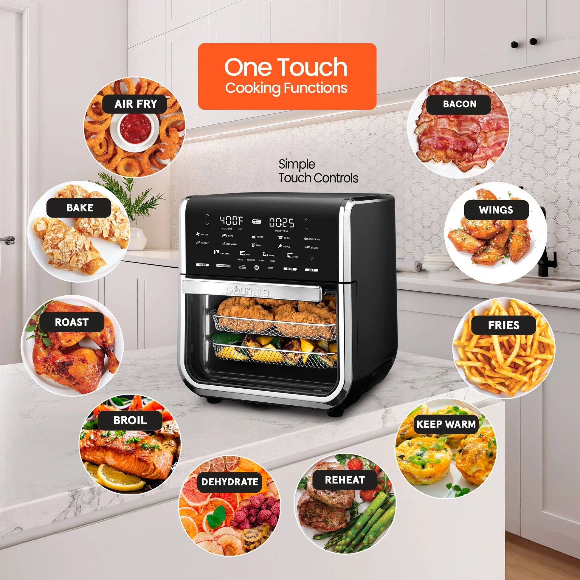 14-Quart Multi-Function Air Fryer Oven with Rotisserie, Dehydrator, and Temperature Probe in Stainless Steel