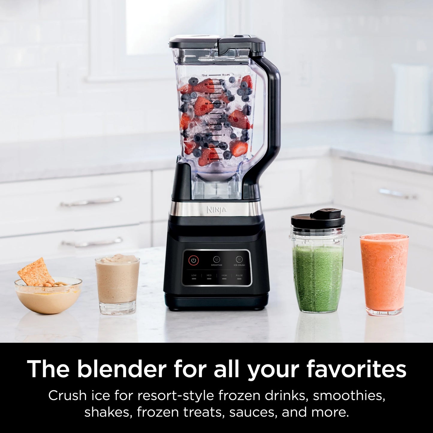 Professional plus Blender, 2 Auto-Iq Programs for Smoothies, Frozen Drinks, 1200 W, 72 Oz* Total Crushing Pitcher, Black, BN700